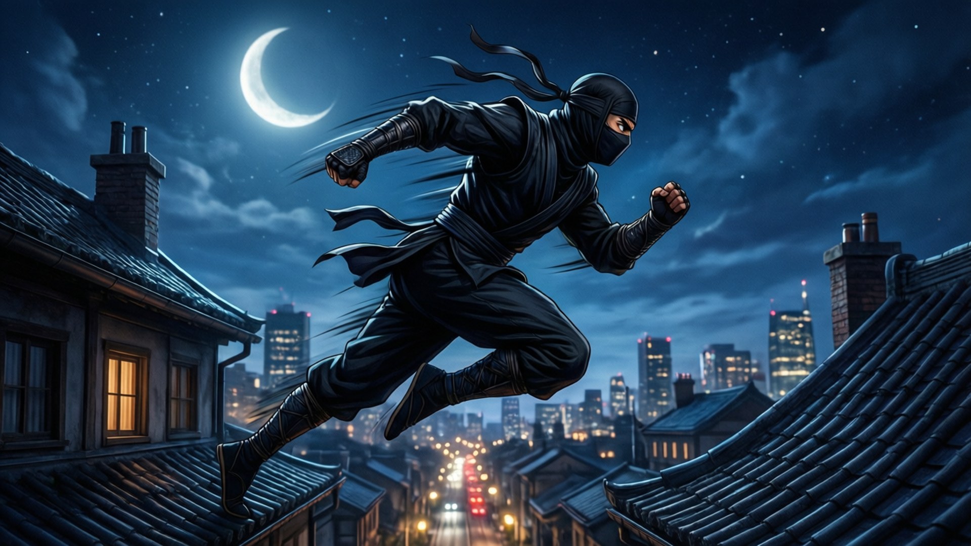 Ninja Corriendo Bajo la Luna Fondos de pantalla