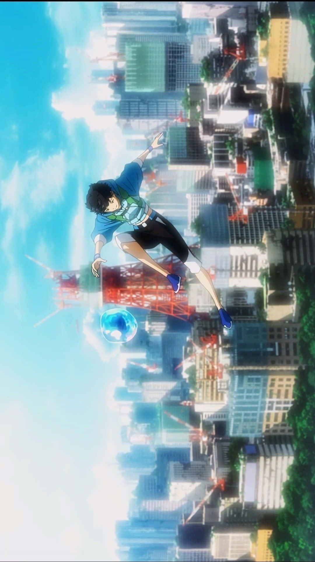 Niño saltando en la ciudad con burbuja, retrato anime Fondos de pantalla
