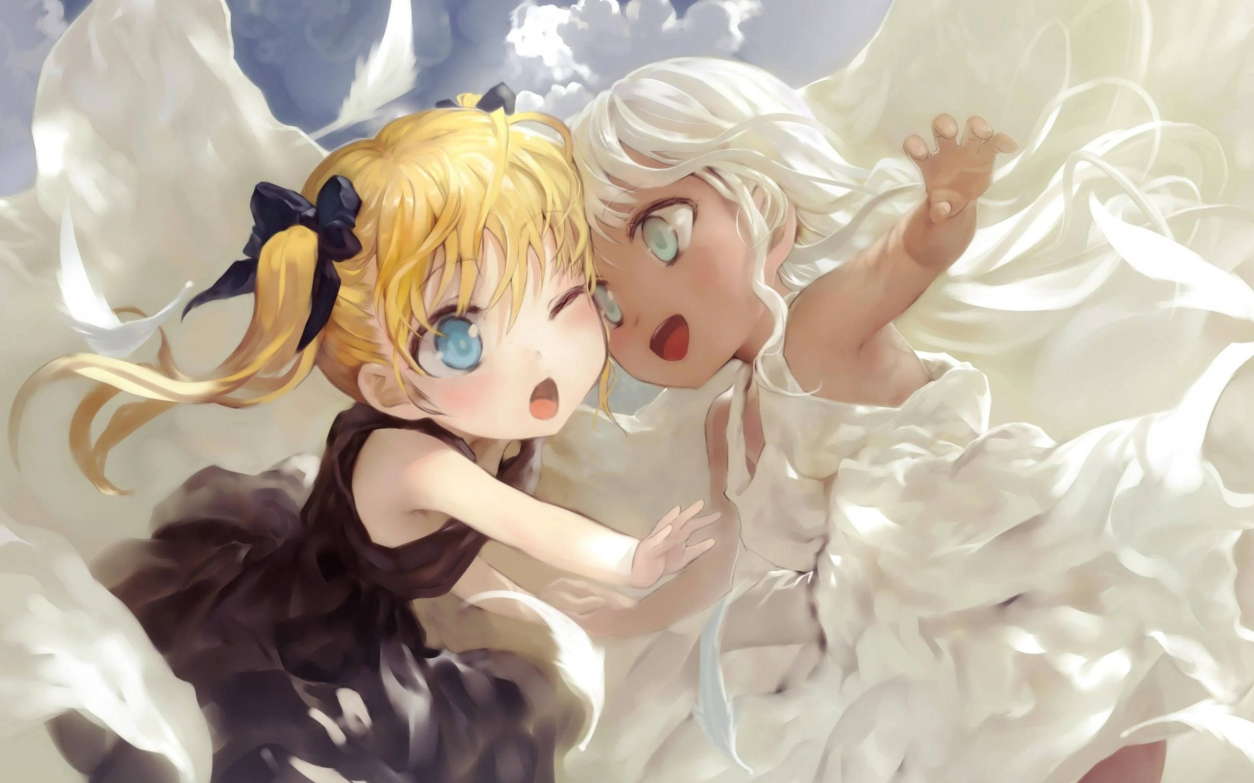 Niños anime en blanco y negro Fondos de pantalla