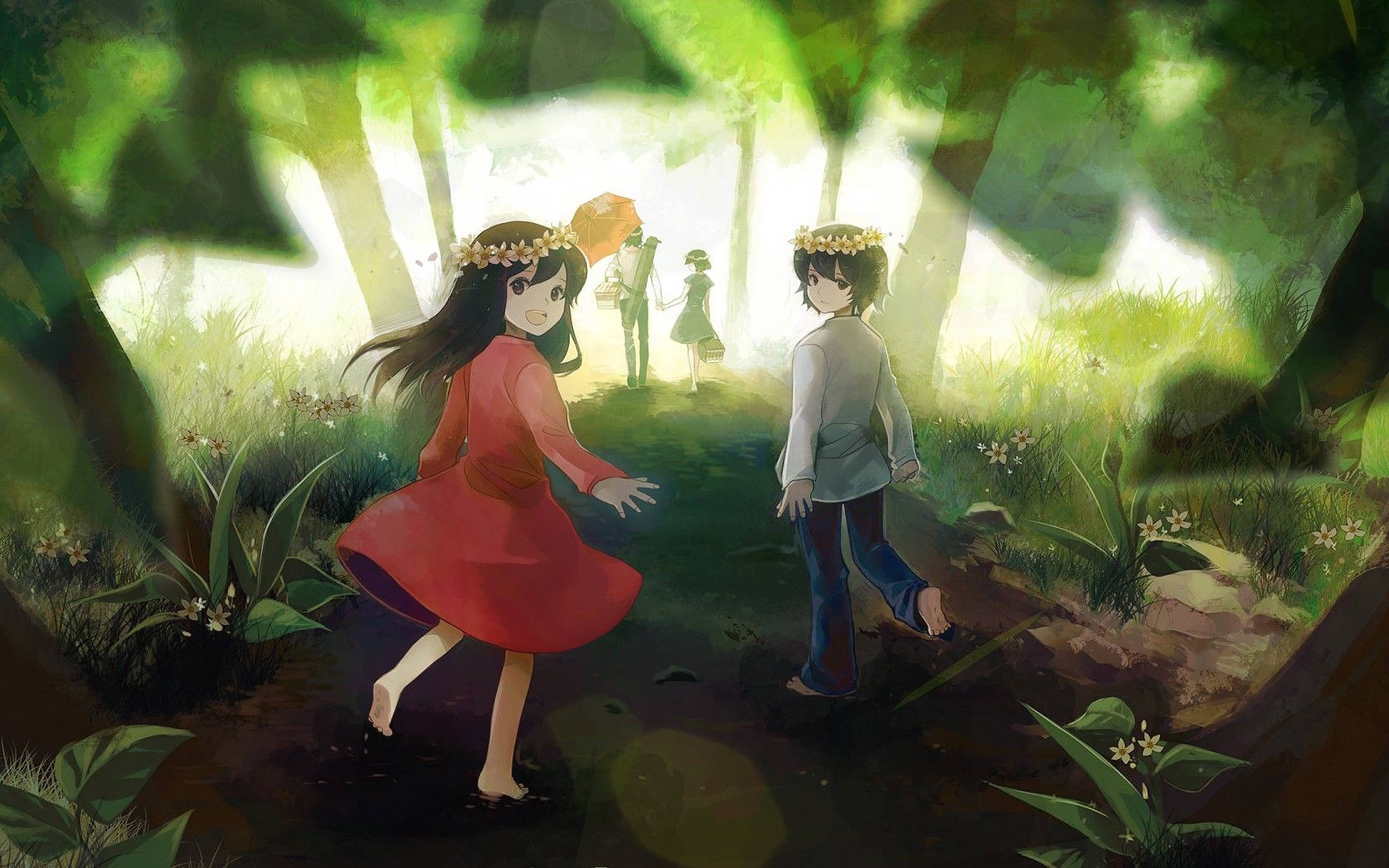 Niños Anime en el Bosque Fondos de pantalla