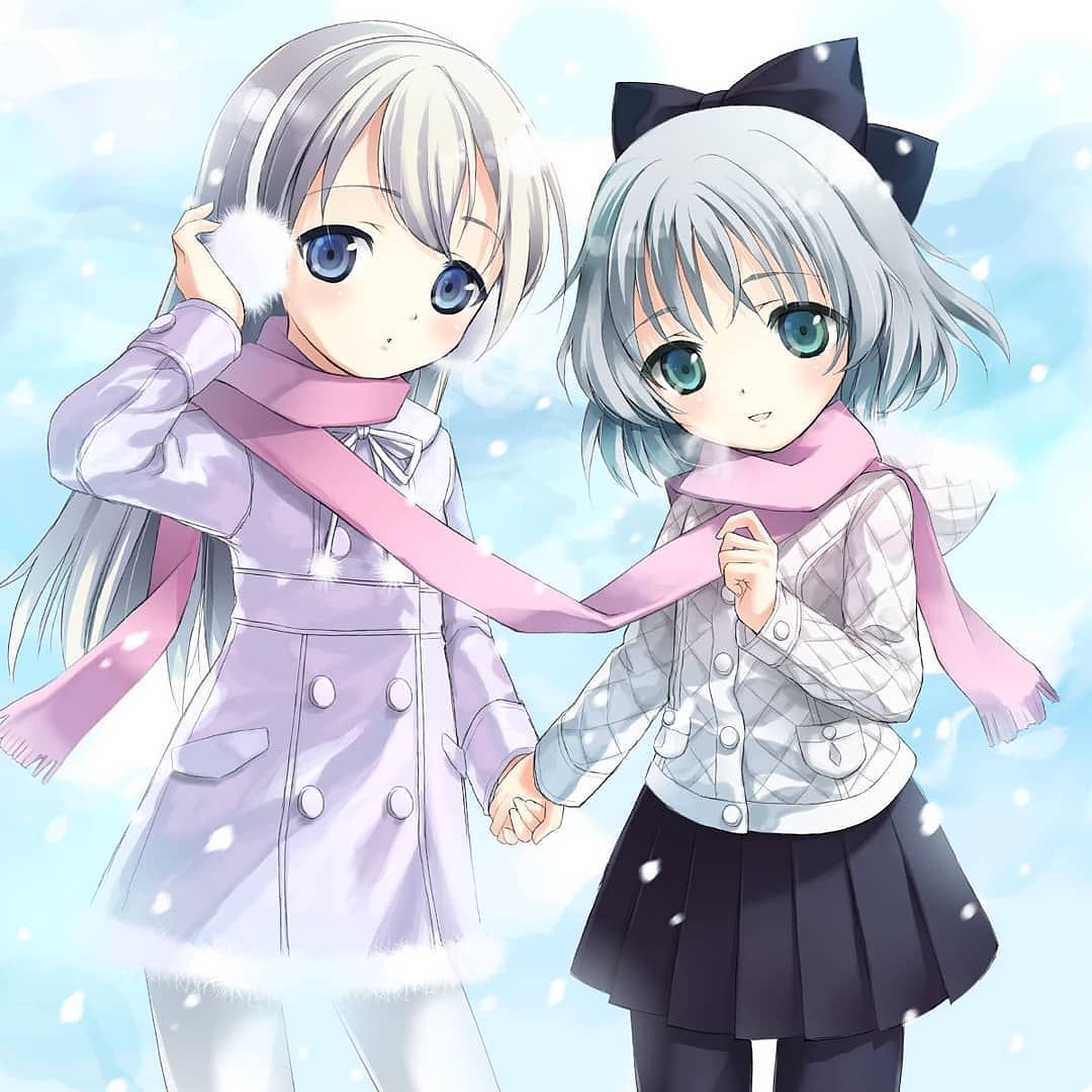 Niños de anime felices disfrutando el invierno Fondos de pantalla