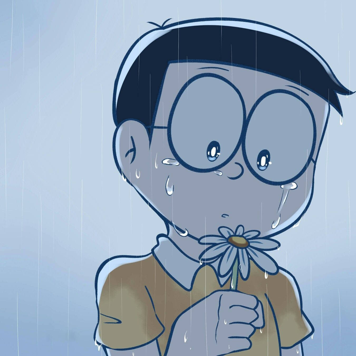 Nobita Triste Sosteniendo una Flor Doraemon Fondos de pantalla