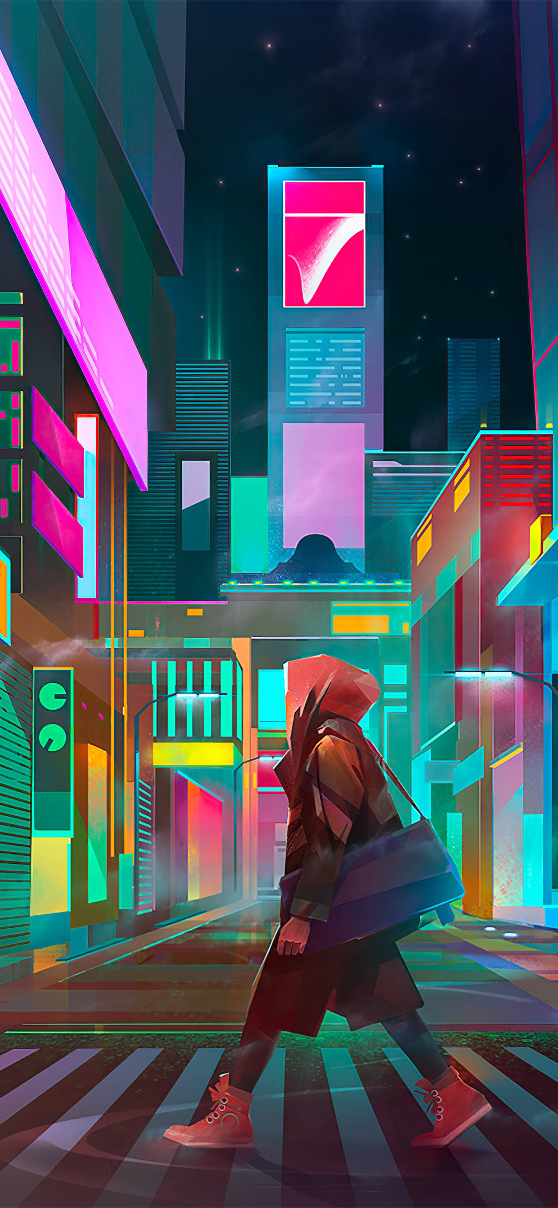 Noche de Ciudad Neón Cyberpunk para iPhone X Fondos de pantalla
