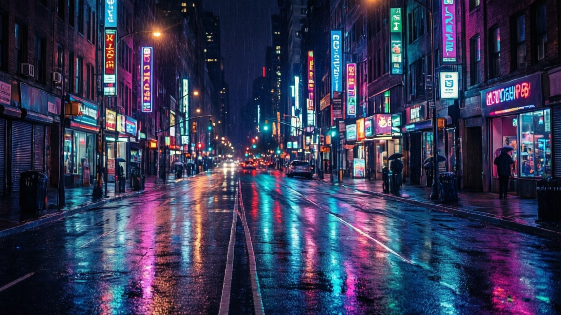 Noche de Lluvia Neón en la Ciudad Fondos de pantalla
