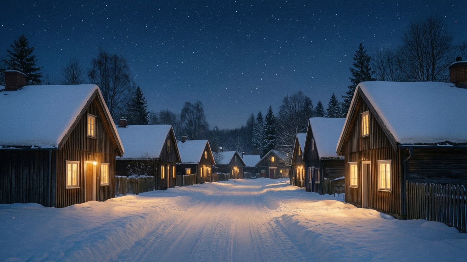 Noche en un pueblo nevado Fondos de pantalla