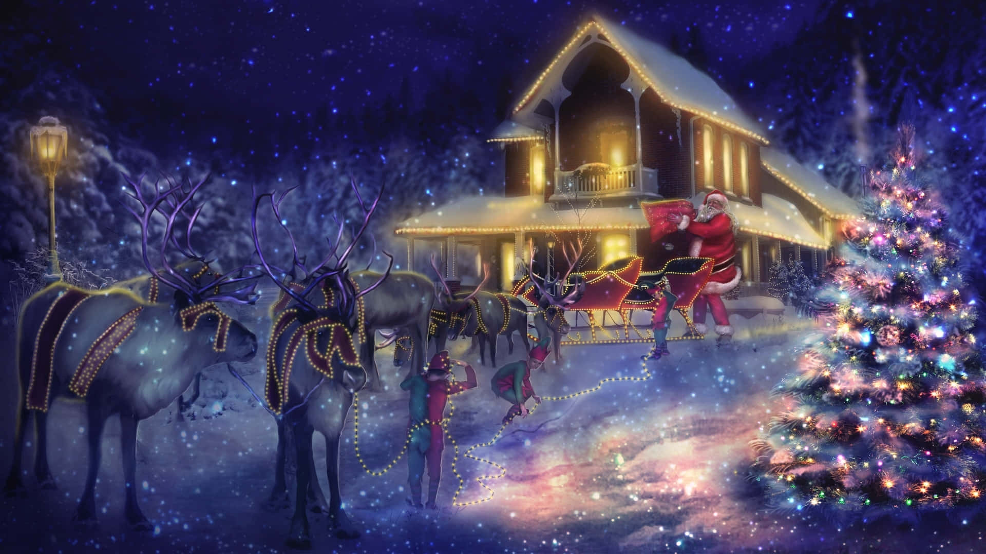 Nochebuena en casa iluminada Fondos de pantalla