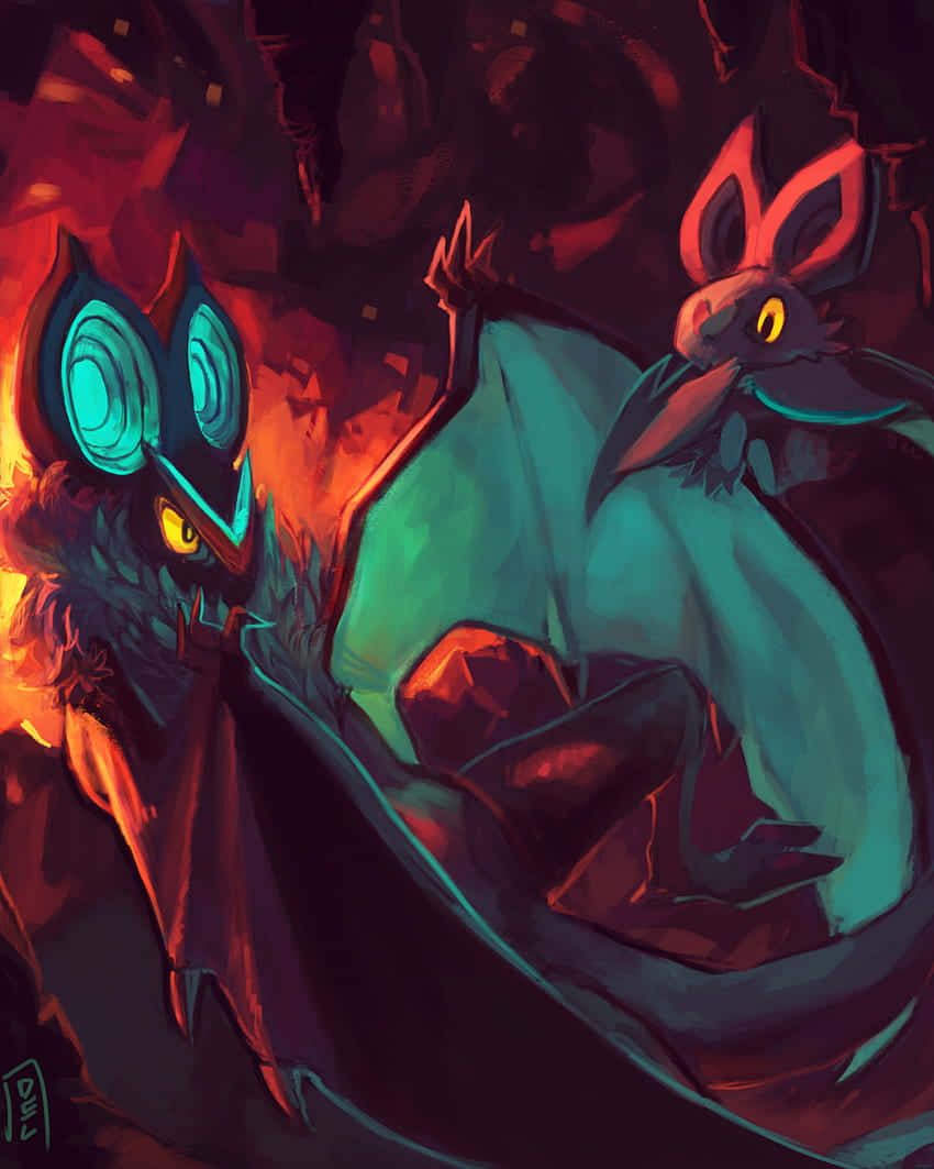 Noibat y Noivern en una cueva ardiente Fondos de pantalla