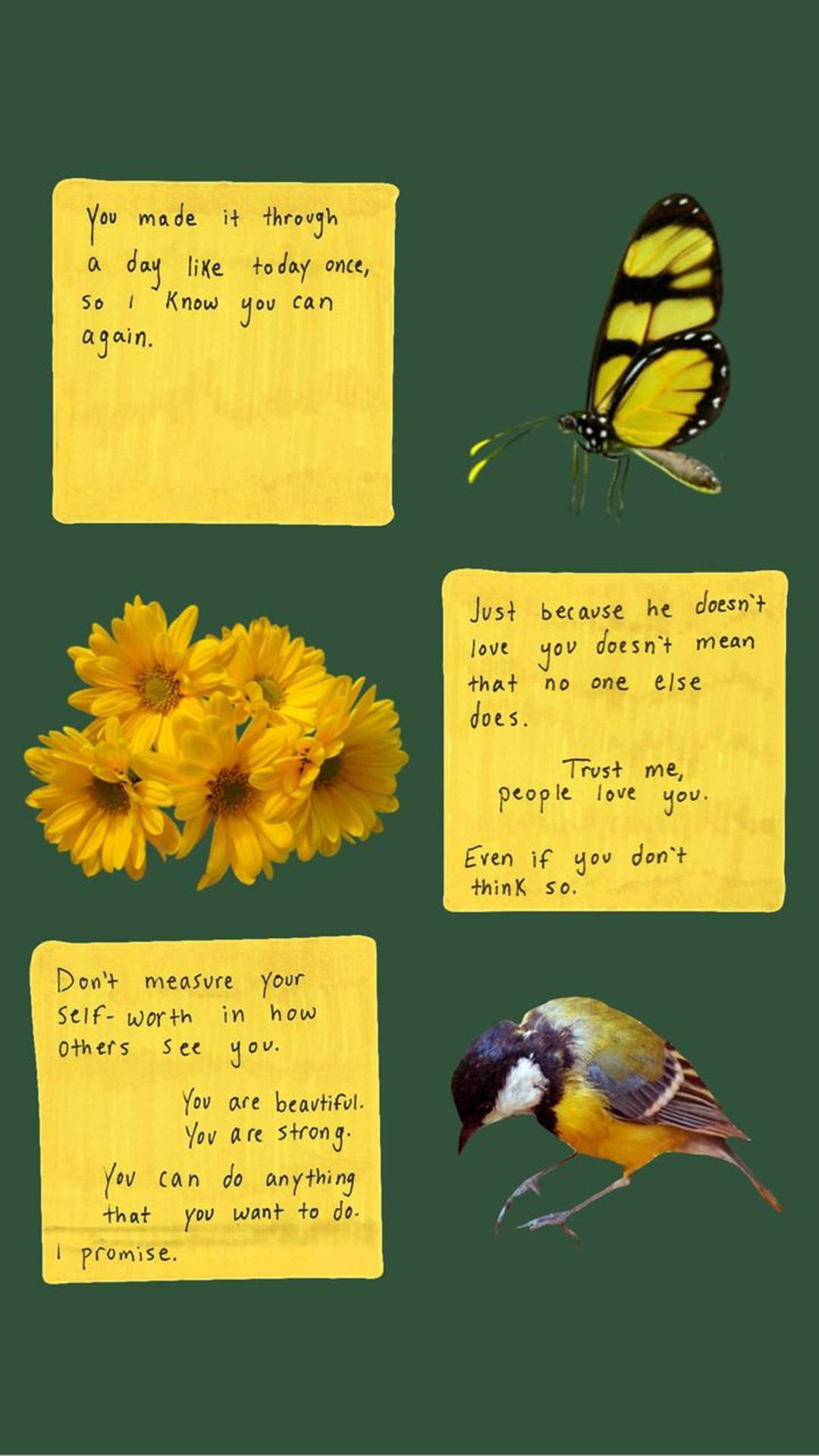 Notas adhesivas amarillas con estética de mariposa Fondos de pantalla