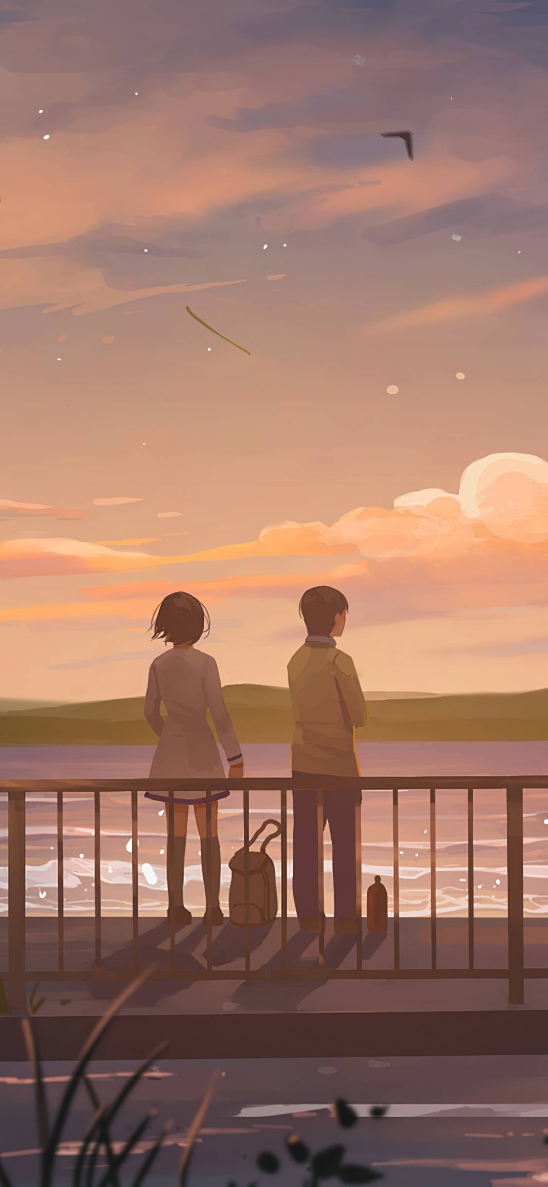 Novio y novia cerca del lago arte Fondos de pantalla