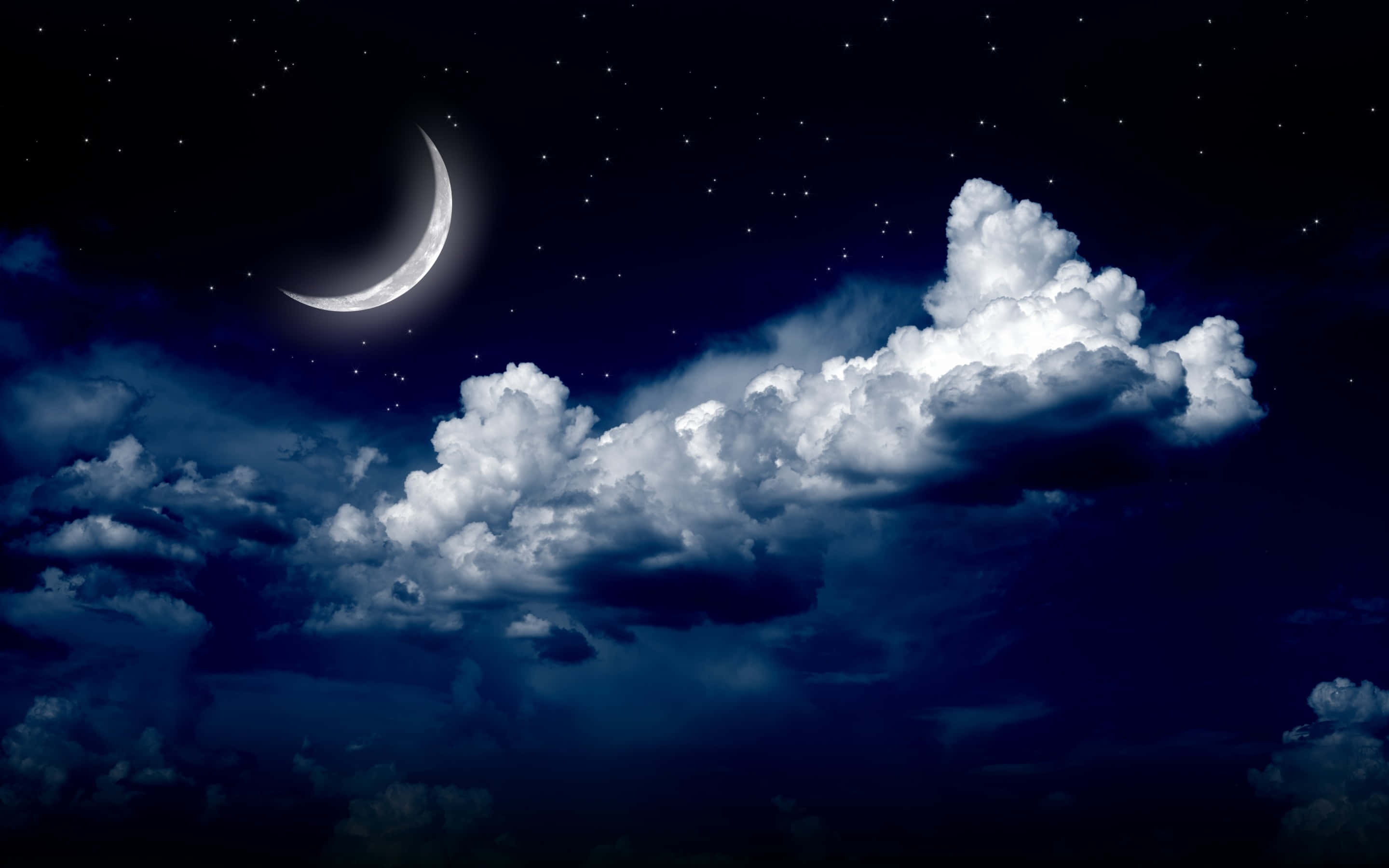 Nubes Espesas Cielo Nocturno Luna Creciente Fondos de pantalla