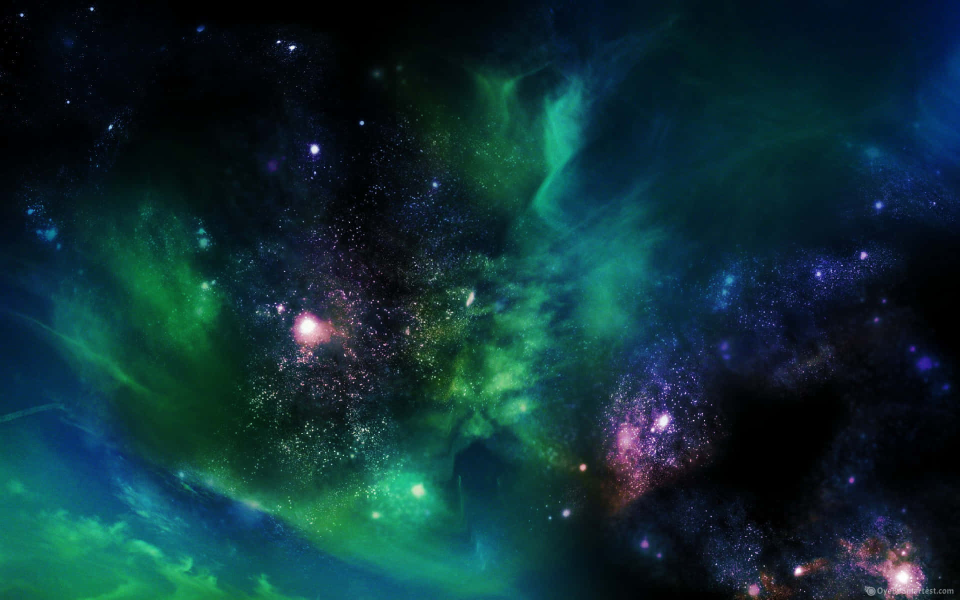 Nubes verdes de galaxia cósmica y estrellas rosas Fondos de pantalla