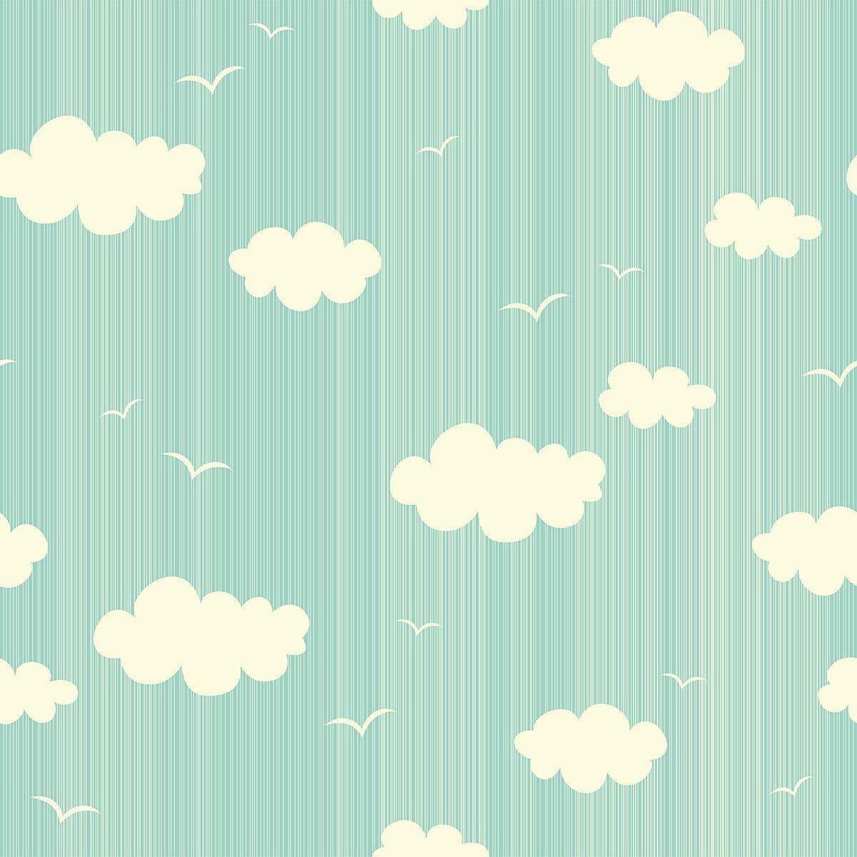 Nubes y pájaros en verde pastel Fondos de pantalla