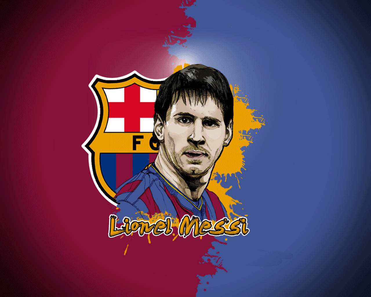 Fondo de pantalla de arte digital de Lionel Messi con el logotipo del FC Barcelona