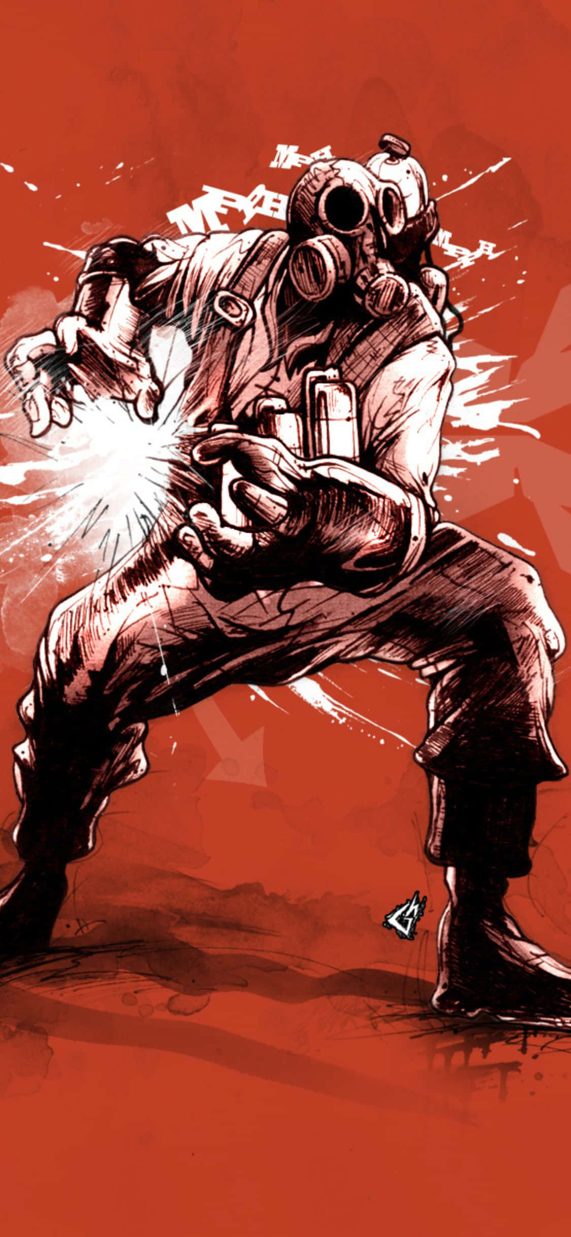 Obra de arte monocromática de Pyro de Team Fortress 2 para iPhone XS Fondos de pantalla