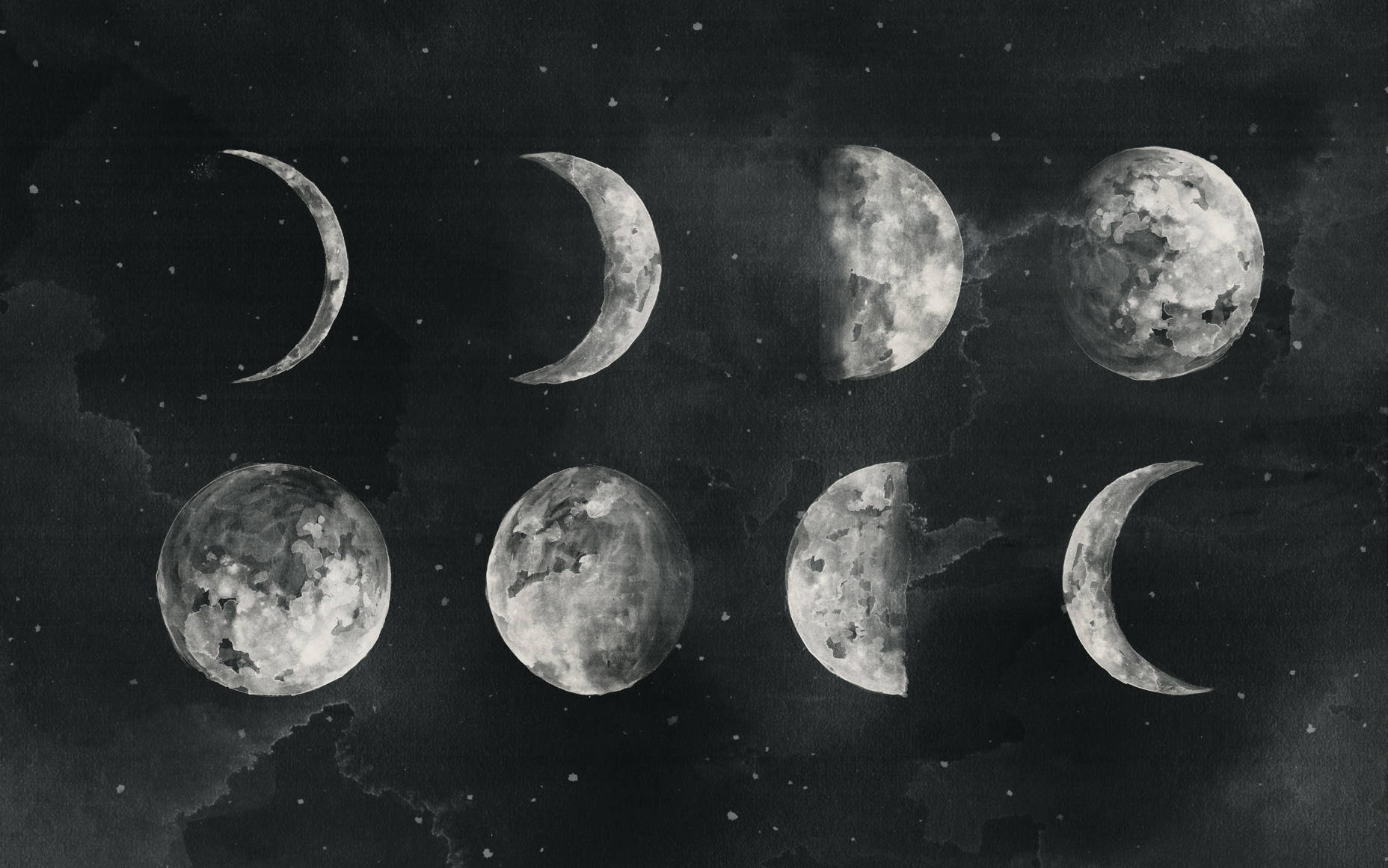 Ocho Fases Lunares en Fondo de Galaxia Humeante Fondos de pantalla