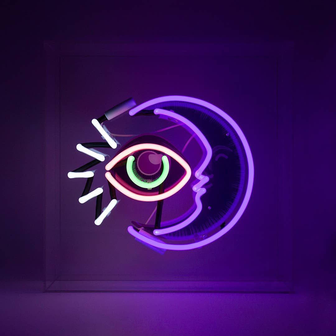 Ojo único y luna de neón Fondos de pantalla