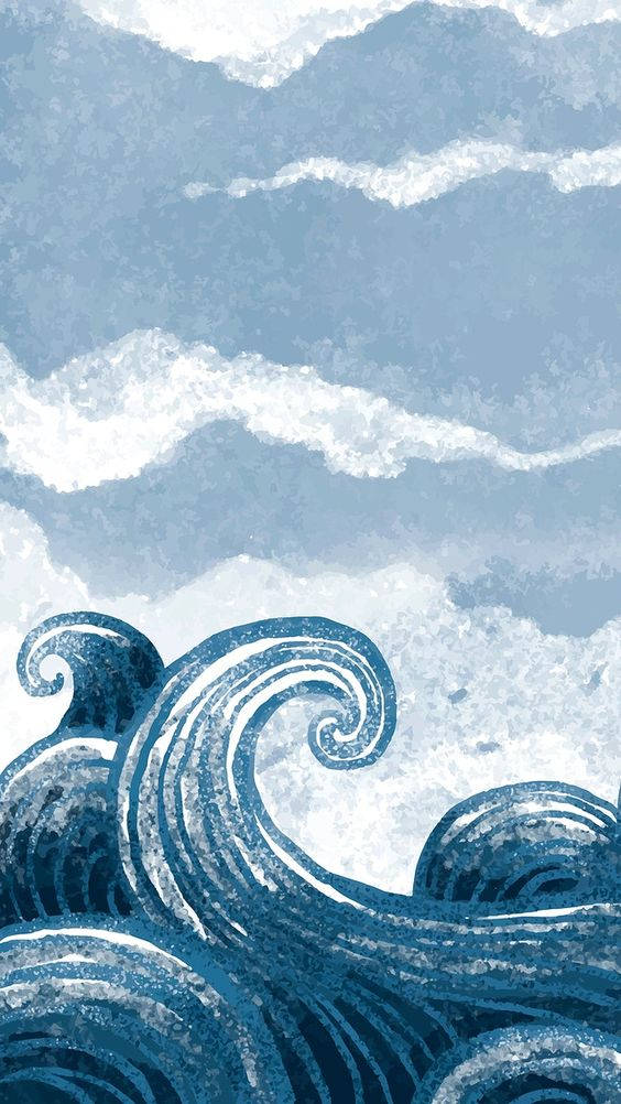 Olas del océano y estética de agua estilo caricatura Fondos de pantalla