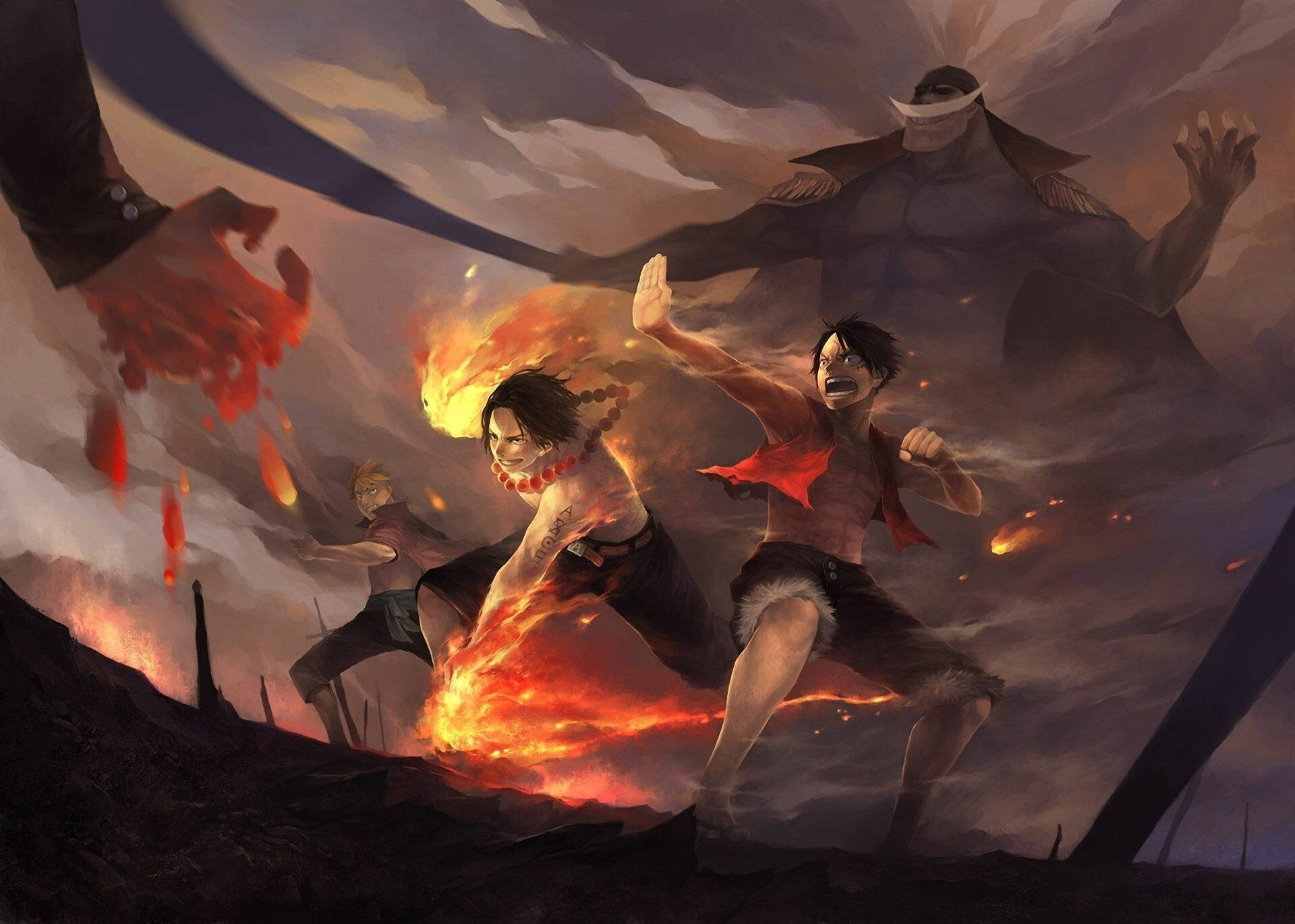 One Piece Escritorio Luffy Ace Sabo Batalla Fondos de pantalla