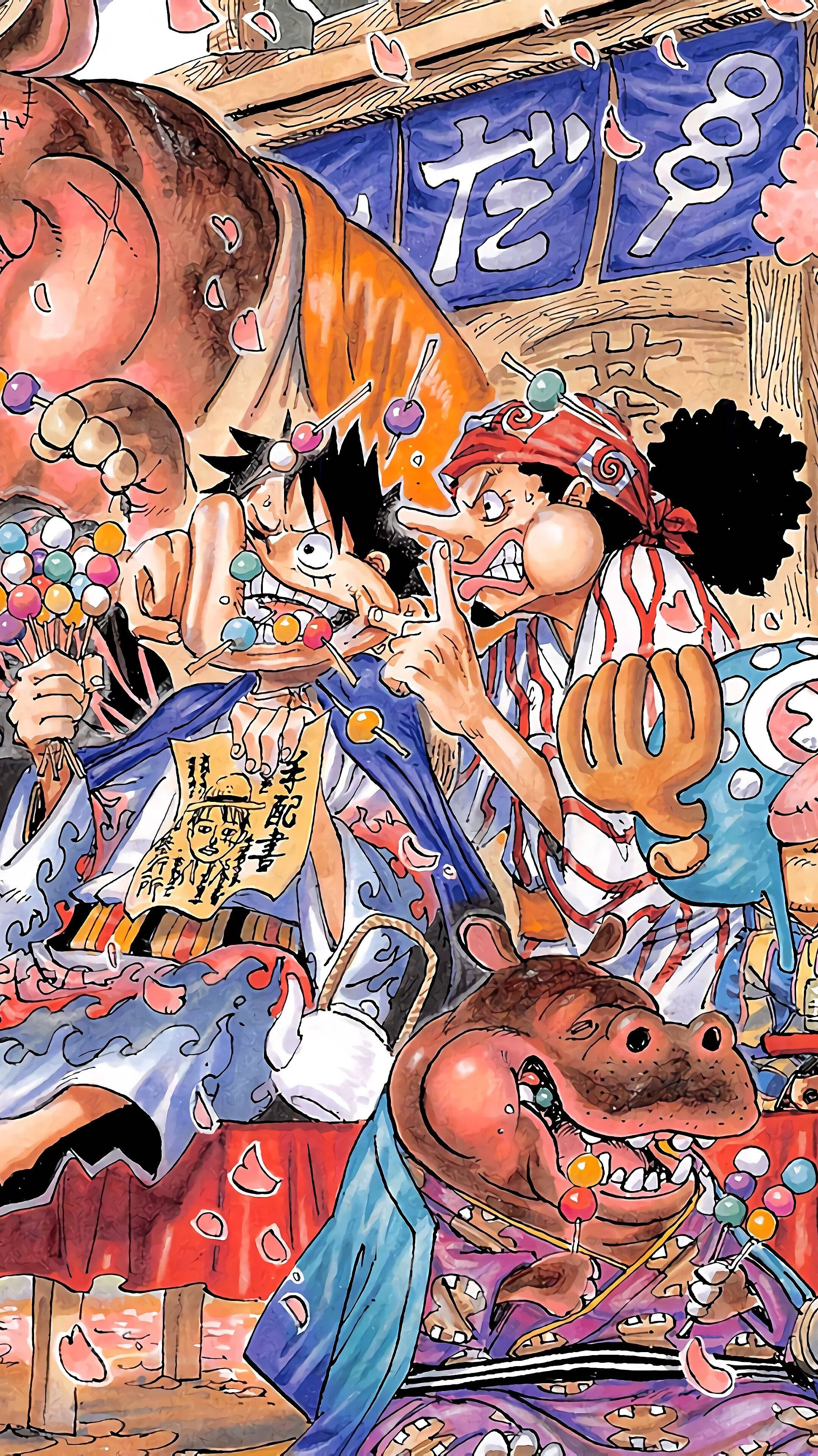 One Piece Fondo de Pantalla Luffy y Usopp Comiendo Dango Fondos de pantalla