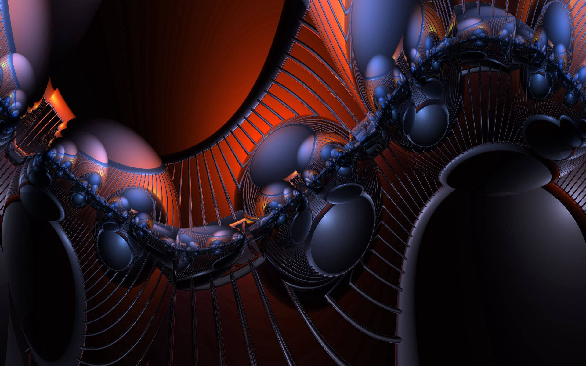 Líneas y formas abstractas 3D con grandes esferas púrpura oscuro