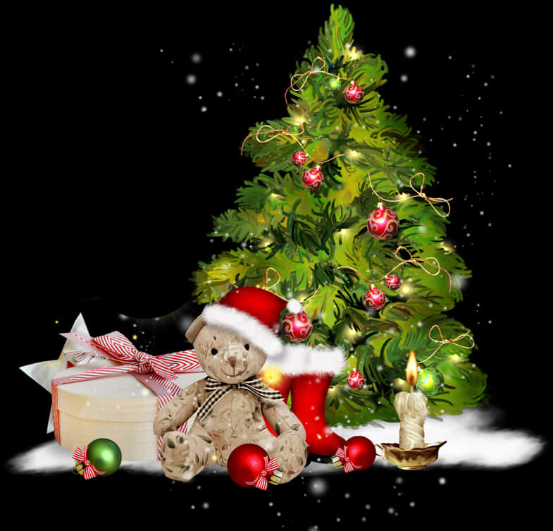 Osito de Navidad y Árbol Fondos de pantalla