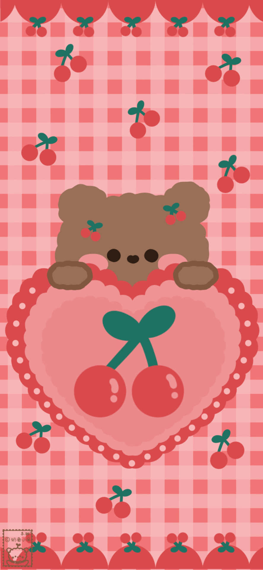 Osito de peluche con corazón y diseño de cereza Fondos de pantalla