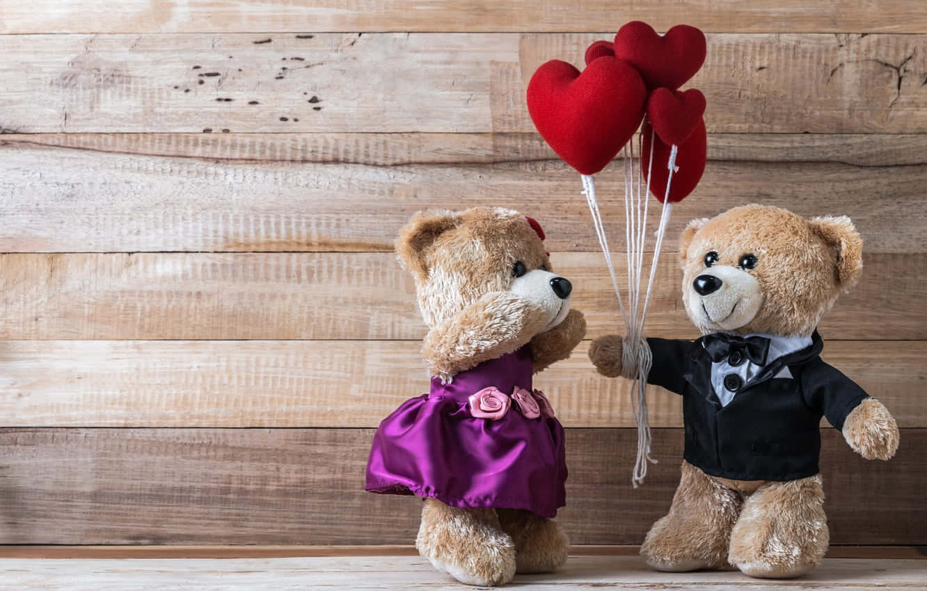 Ositos de San Valentín con globos de corazón rojo Fondos de pantalla