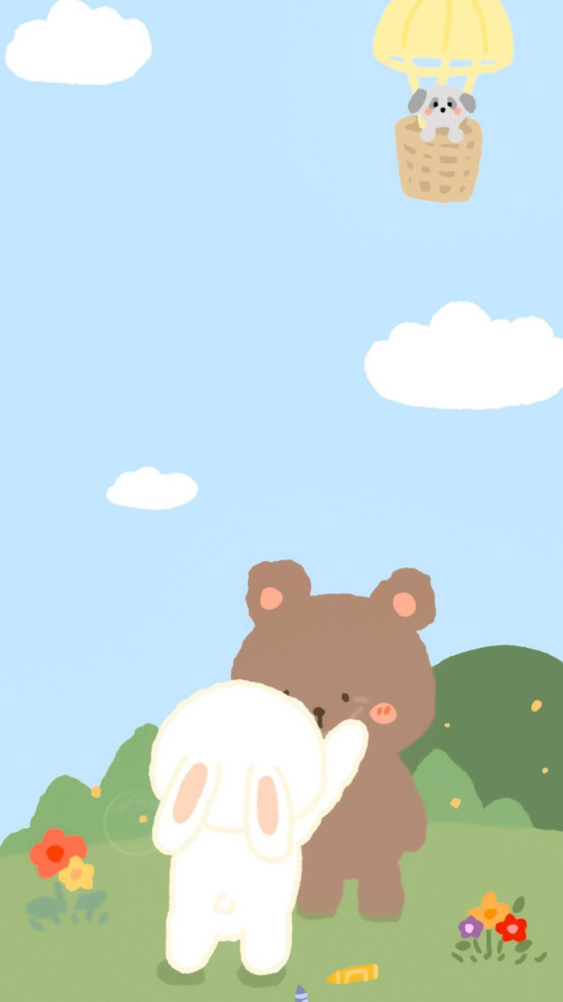 Oso coreano y conejito blanco Fondos de pantalla
