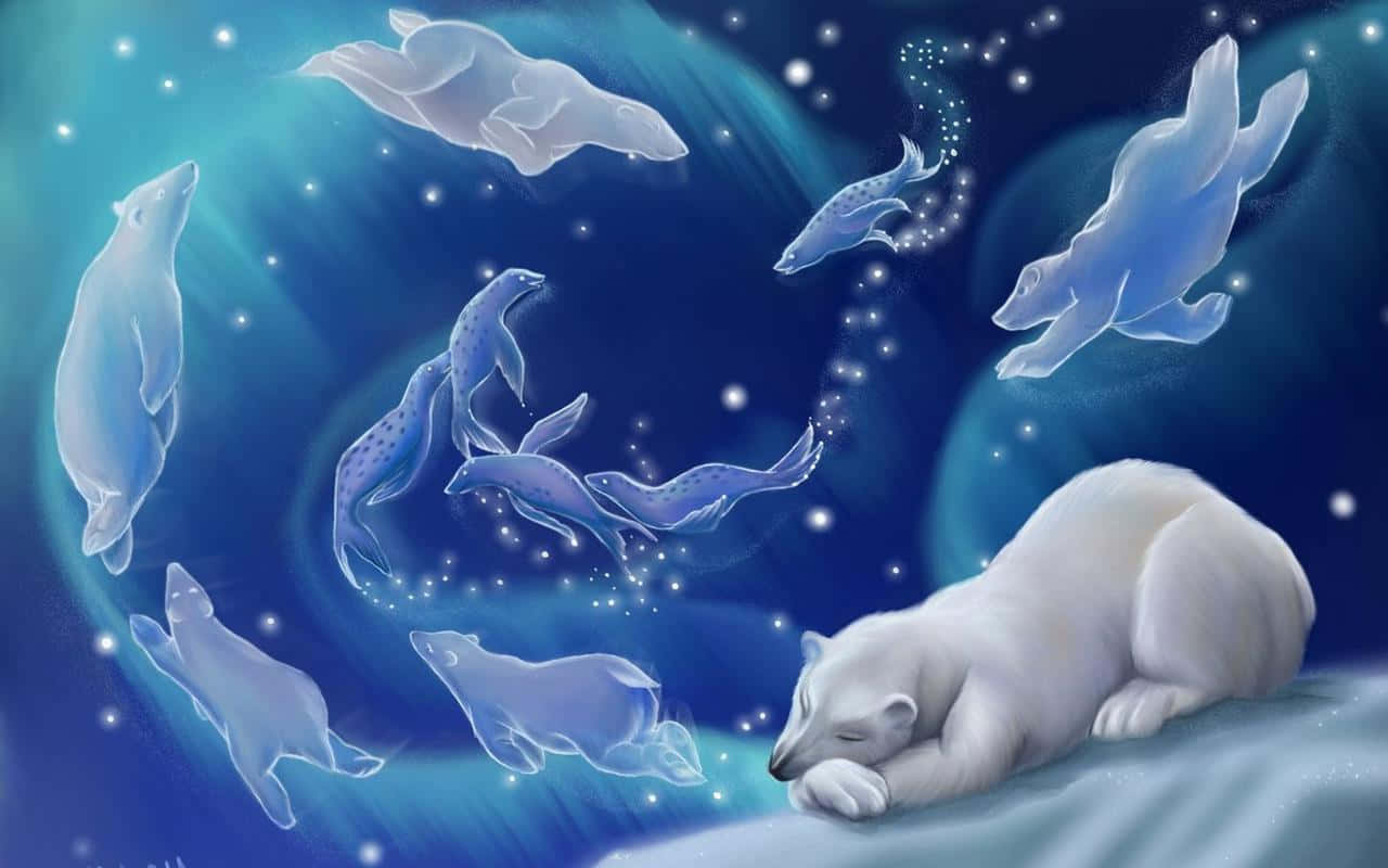 Osos polares y delfines durmiendo en la nieve Fondos de pantalla
