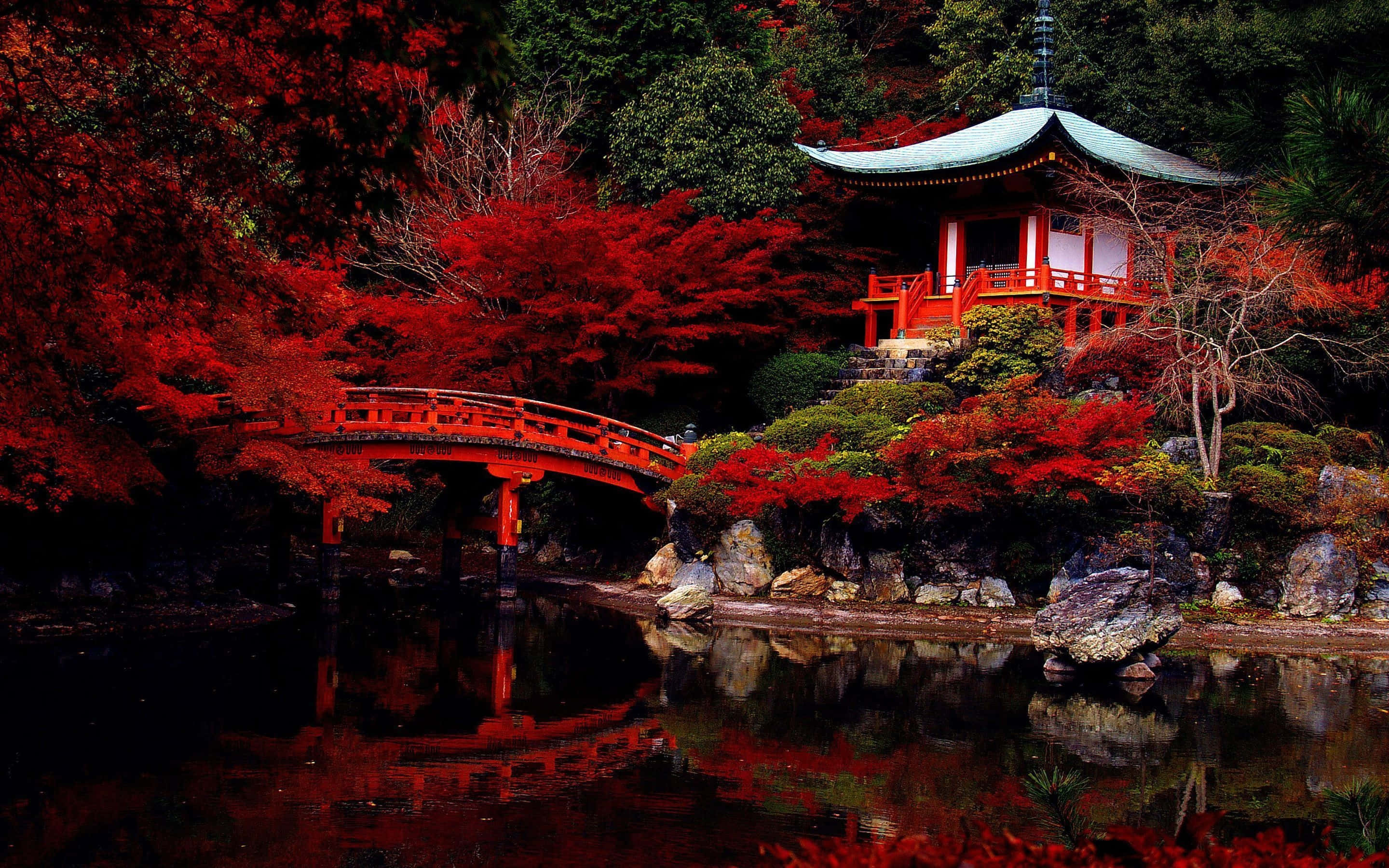 Pagoda Roja Japonesa Junto al Agua para Escritorio Fondos de pantalla