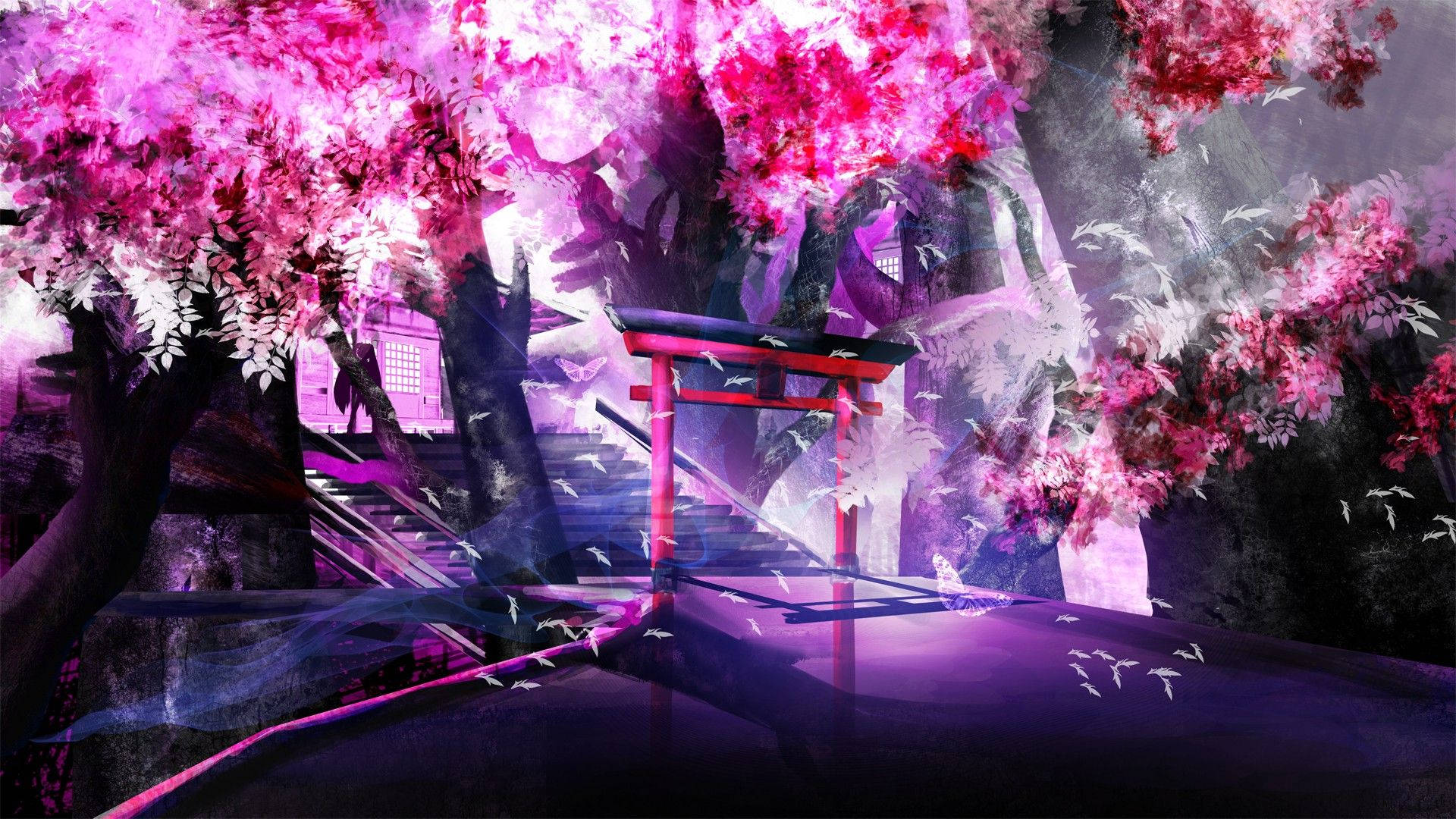 Paisaje Anime Árboles de Cerezo en Flor Fondos de pantalla