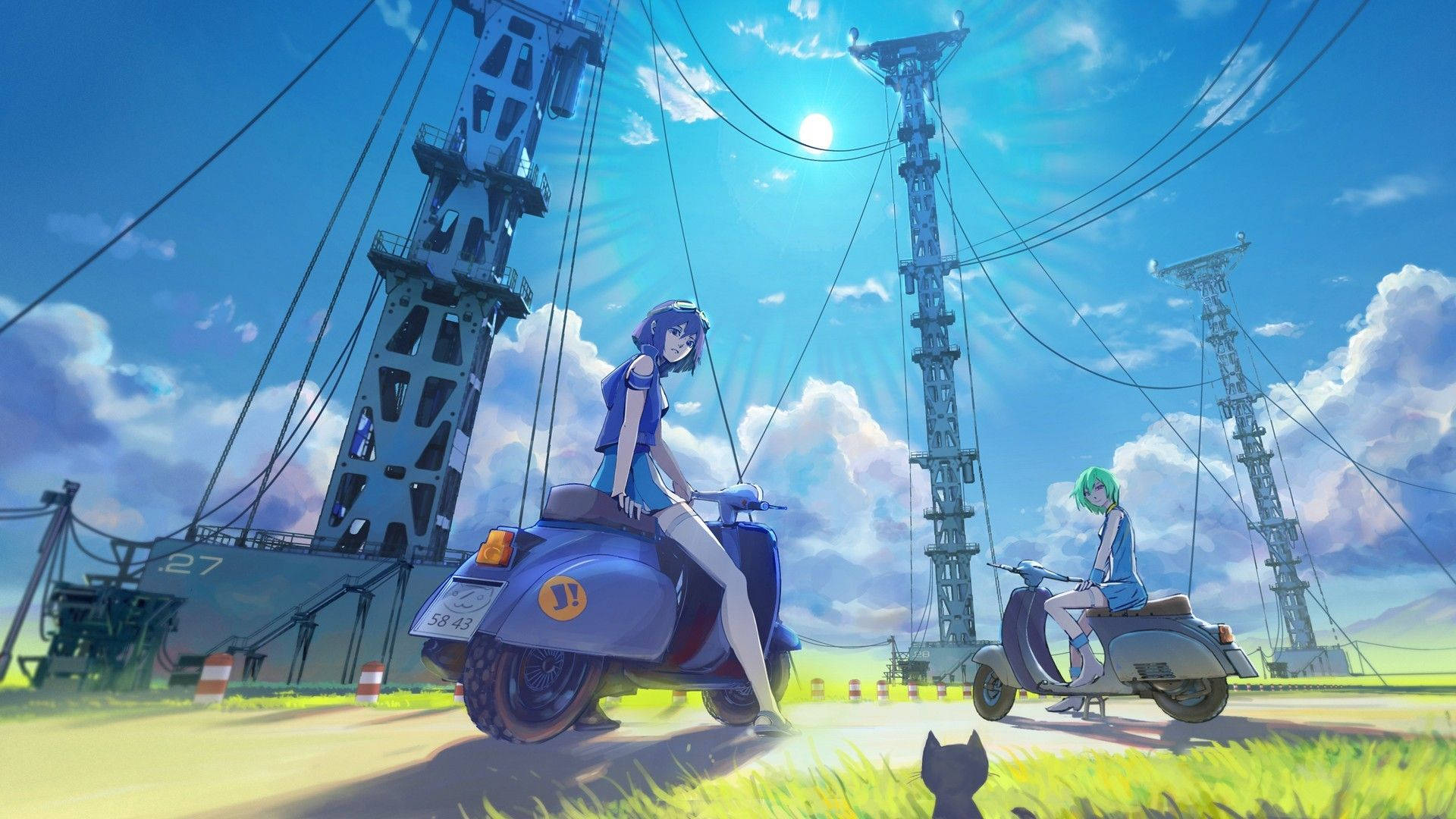 Paisaje Anime con Cables Eléctricos Fondos de pantalla