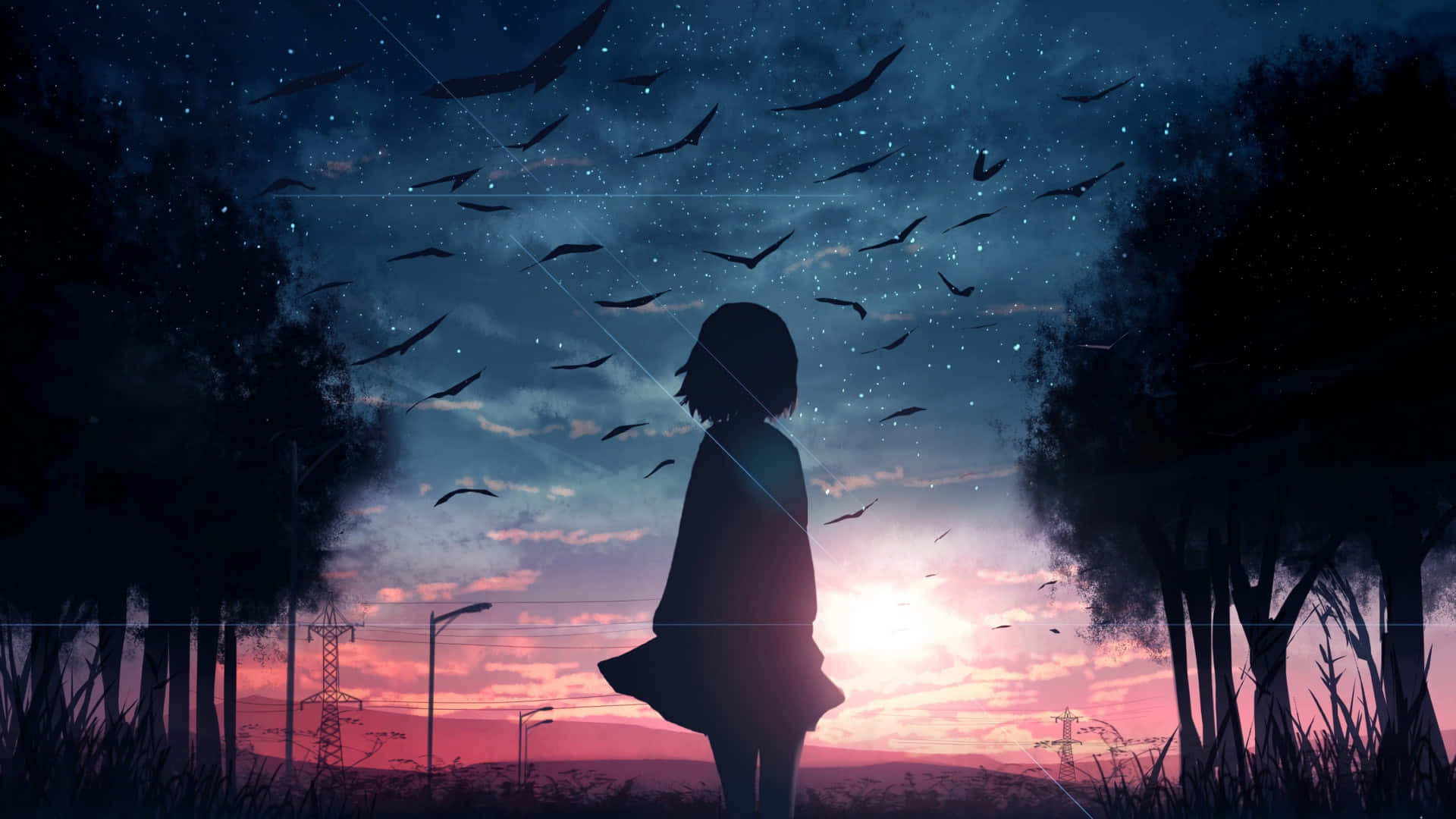 Paisaje Anime de Atardecer Encantador Fondos de pantalla