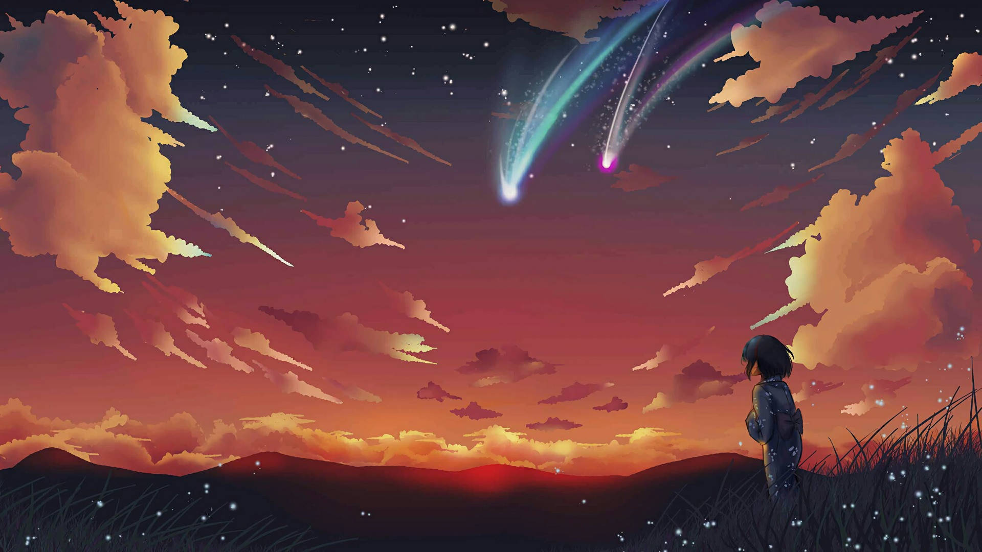 Paisaje Anime Estrellas Fugaces Fondos de pantalla