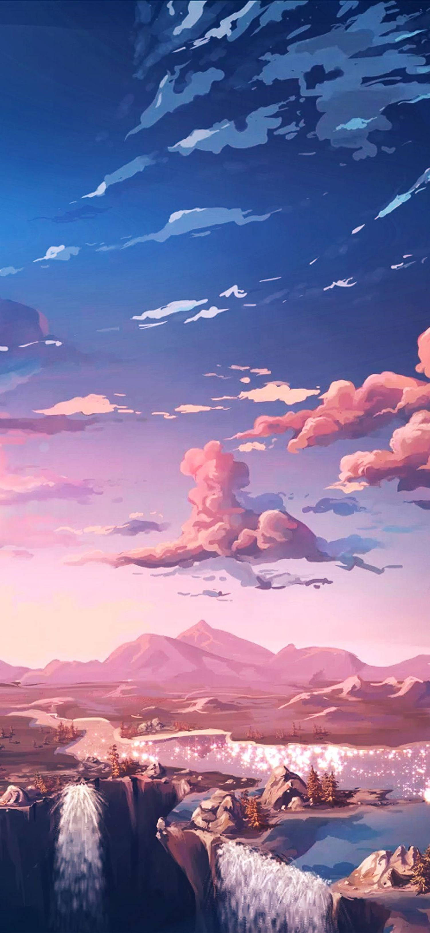 Paisaje de Cielos Rosados Anime 4K para iPhone Fondos de pantalla