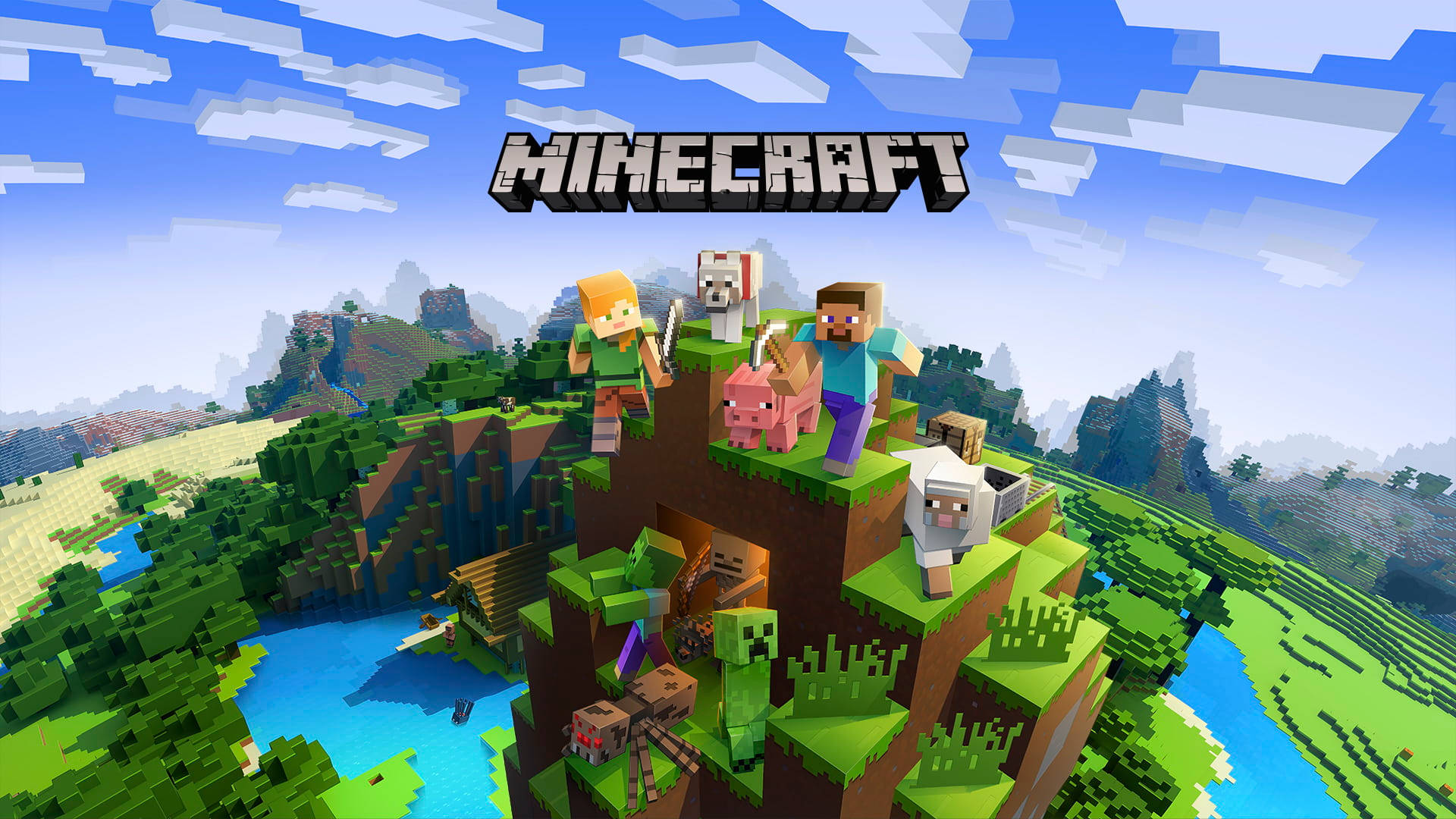 Paisaje de Minecraft y Título Fondos de pantalla