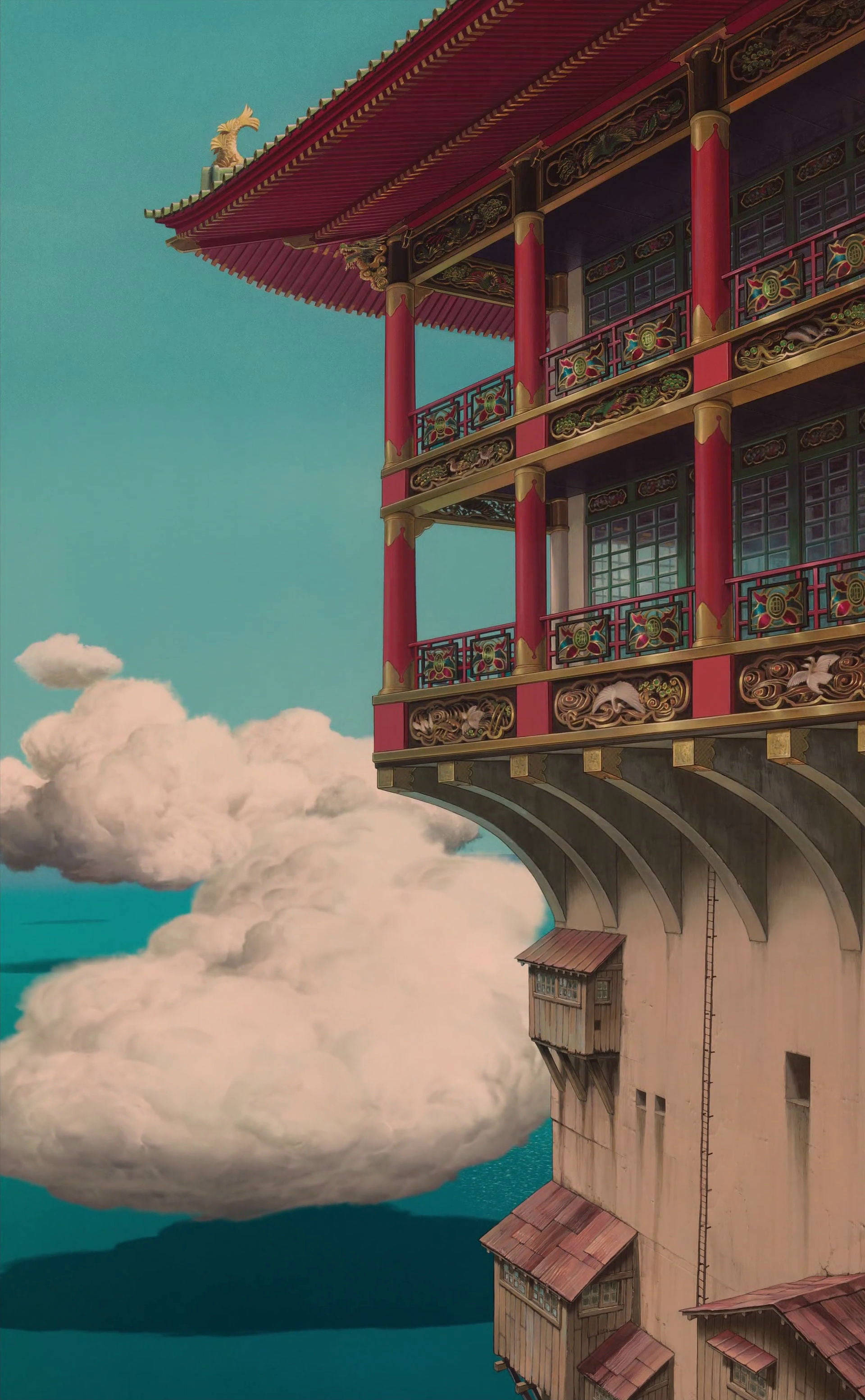 Paisaje de Studio Ghibli: Castillo sobre el Mar Fondos de pantalla