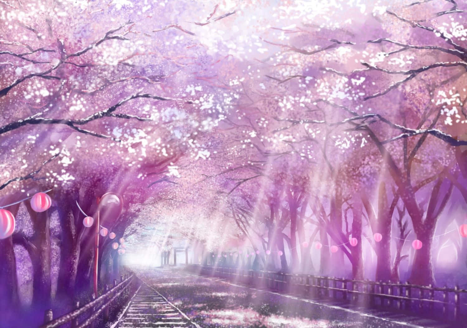 Paisaje Estético de Árboles Sakura Rosa Anime Fondos de pantalla