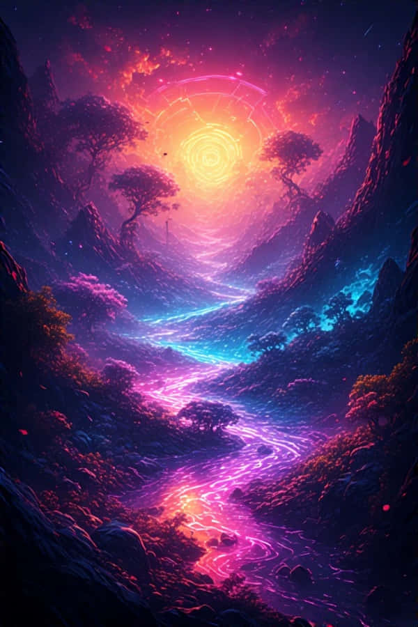 Paisaje Neón Impresionante Colores Vibrantes 4K Fondos de pantalla
