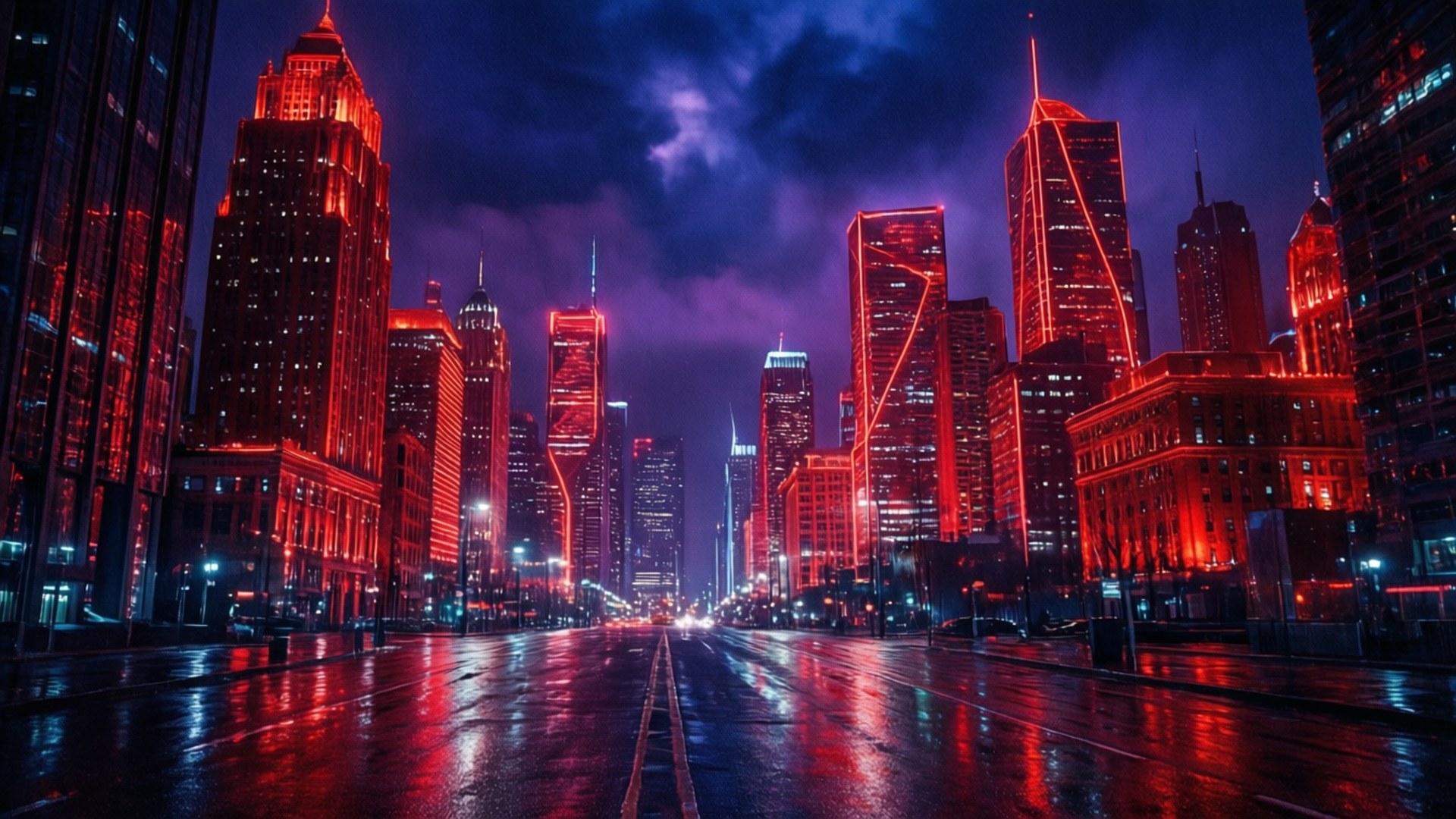 Paisaje Urbano en Rojo Neón Fondos de pantalla