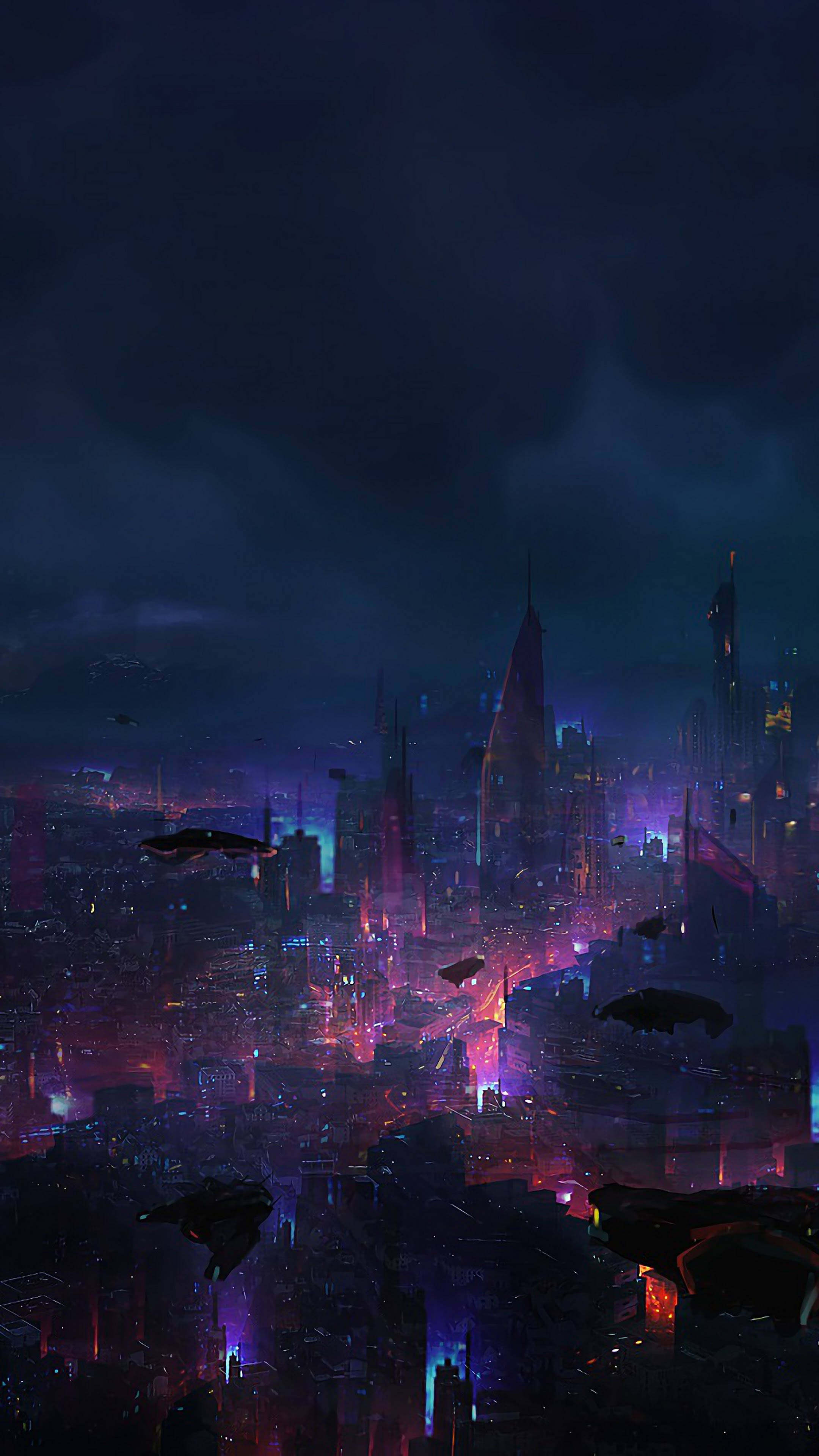 Paisaje Urbano Futurista Oscuro Cyberpunk para iPhone X Fondos de pantalla