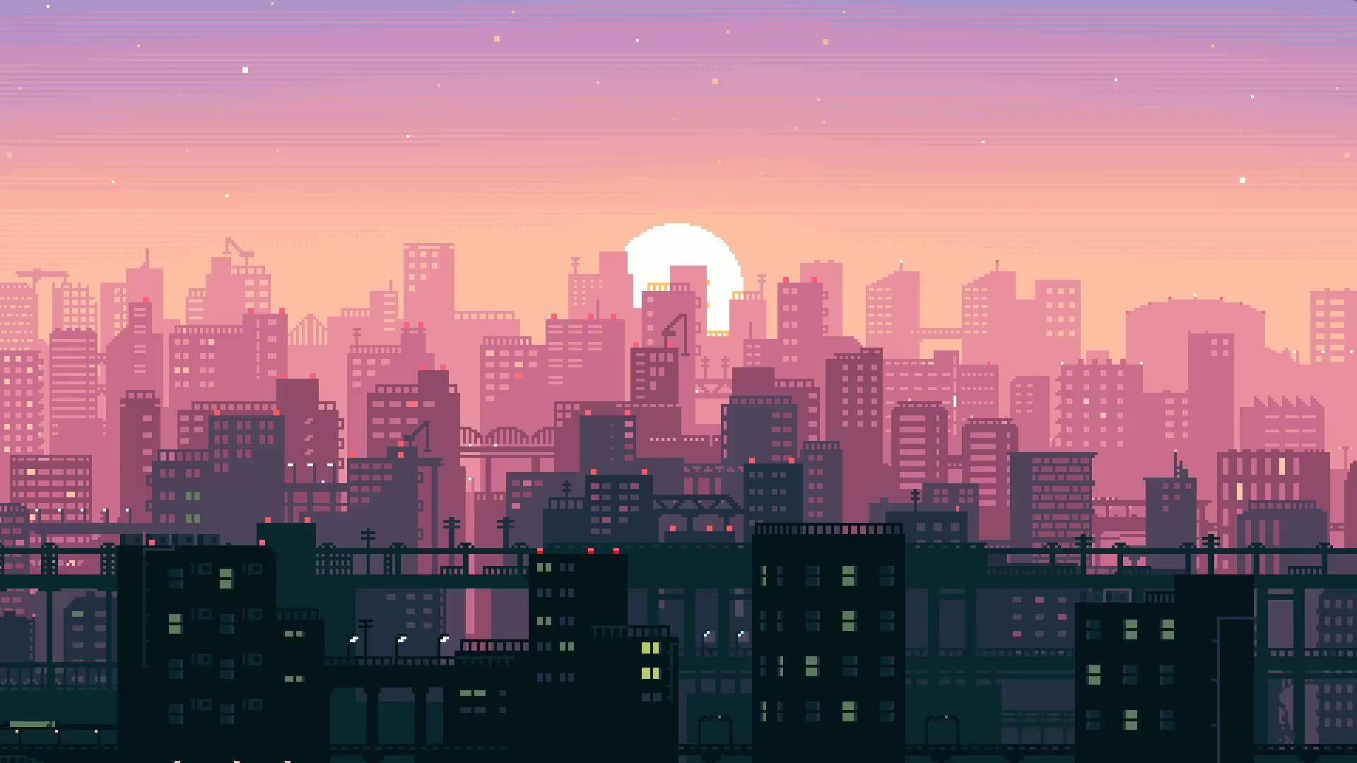 Paisaje Urbano Interactivo al Atardecer Fondos de pantalla