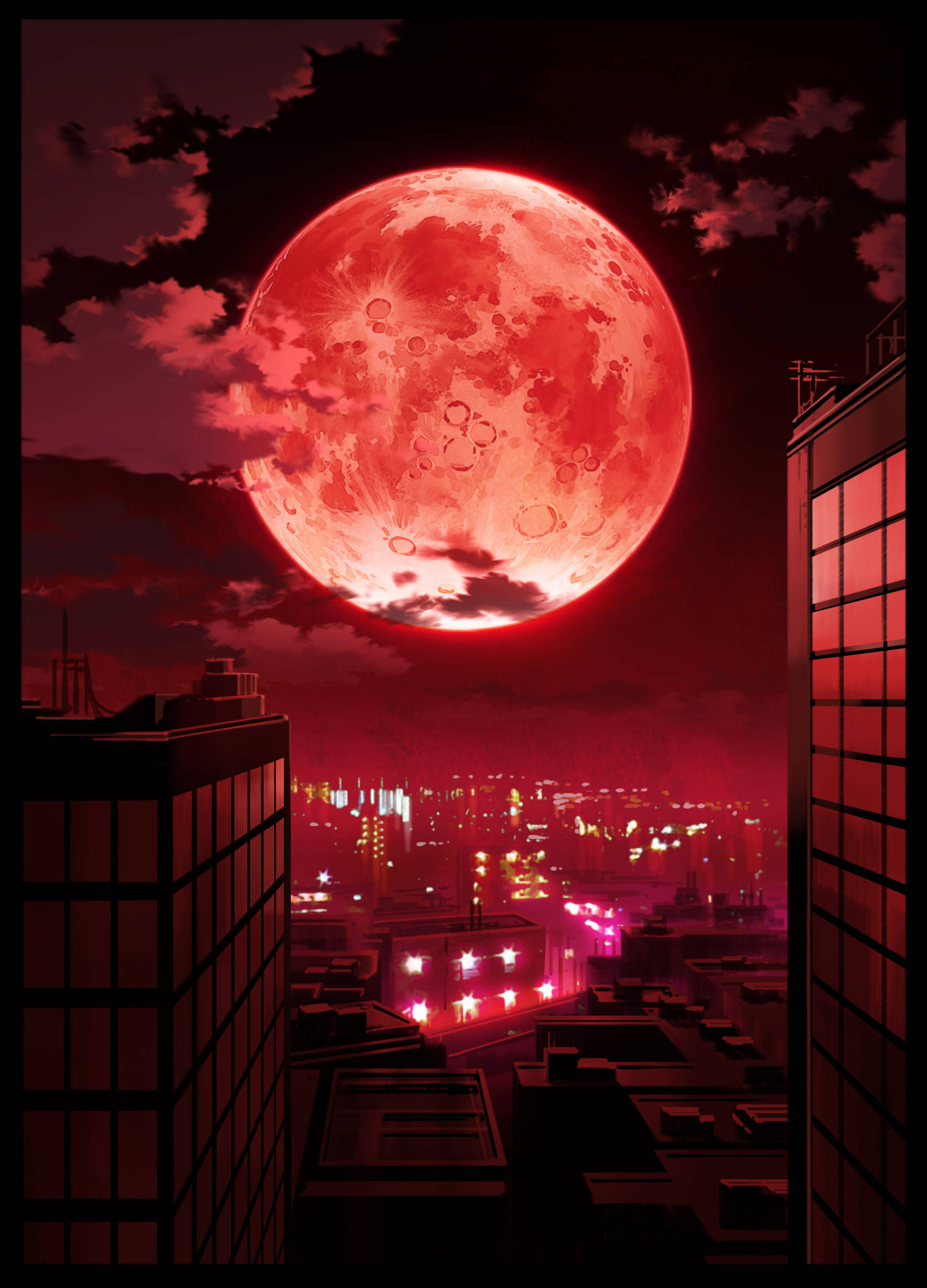 Paisaje Urbano Luna de Neón Fondos de pantalla