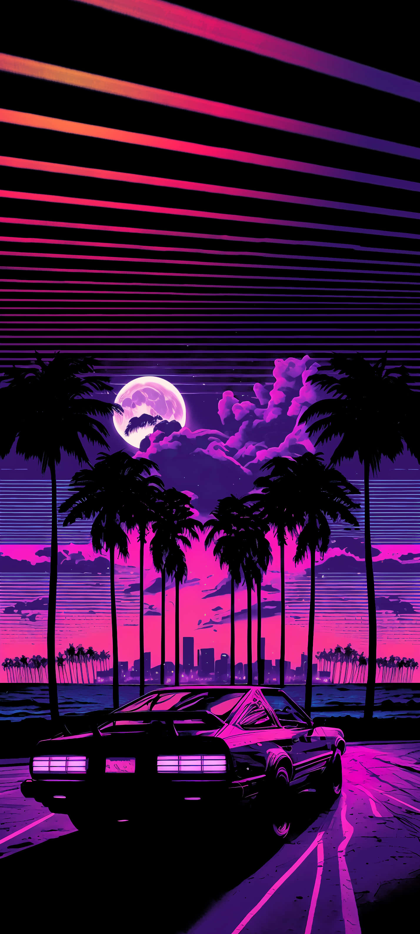 Paisaje urbano vintage de los 80 al atardecer Fondos de pantalla