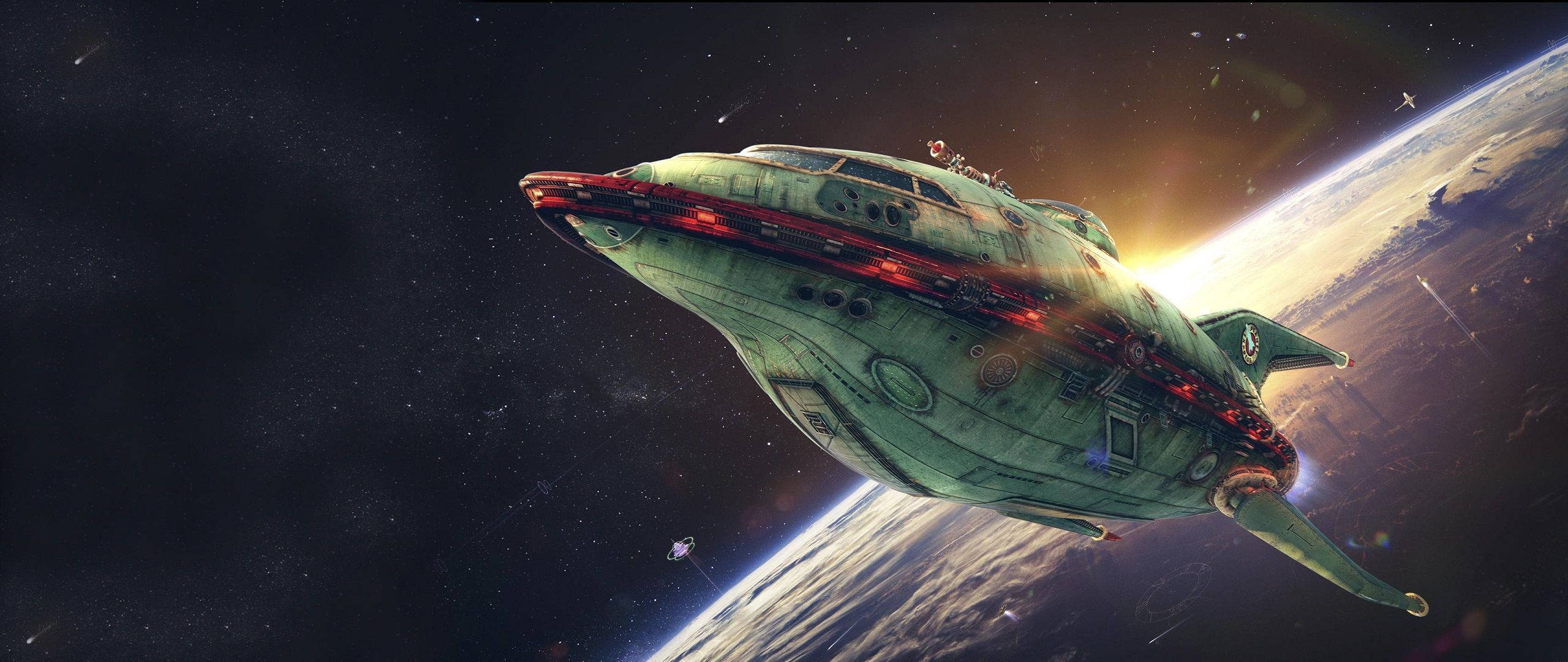 Palabras clave relevantes: nave espacial, espacio exterior, verde, futurista, galaxias, viaje, aerodinámico, intergaláctico. Fondos de pantalla