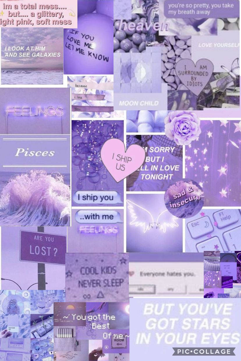 Fondo de pantalla de palabras y frases en púrpura pastel