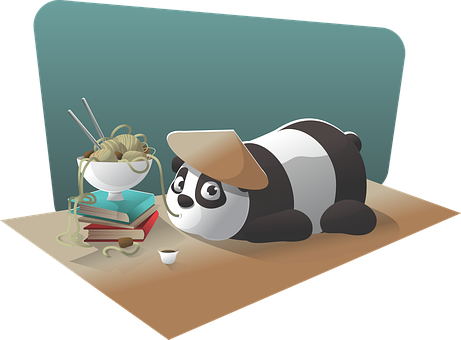 Panda Estudiando con Fideos Fondos de pantalla