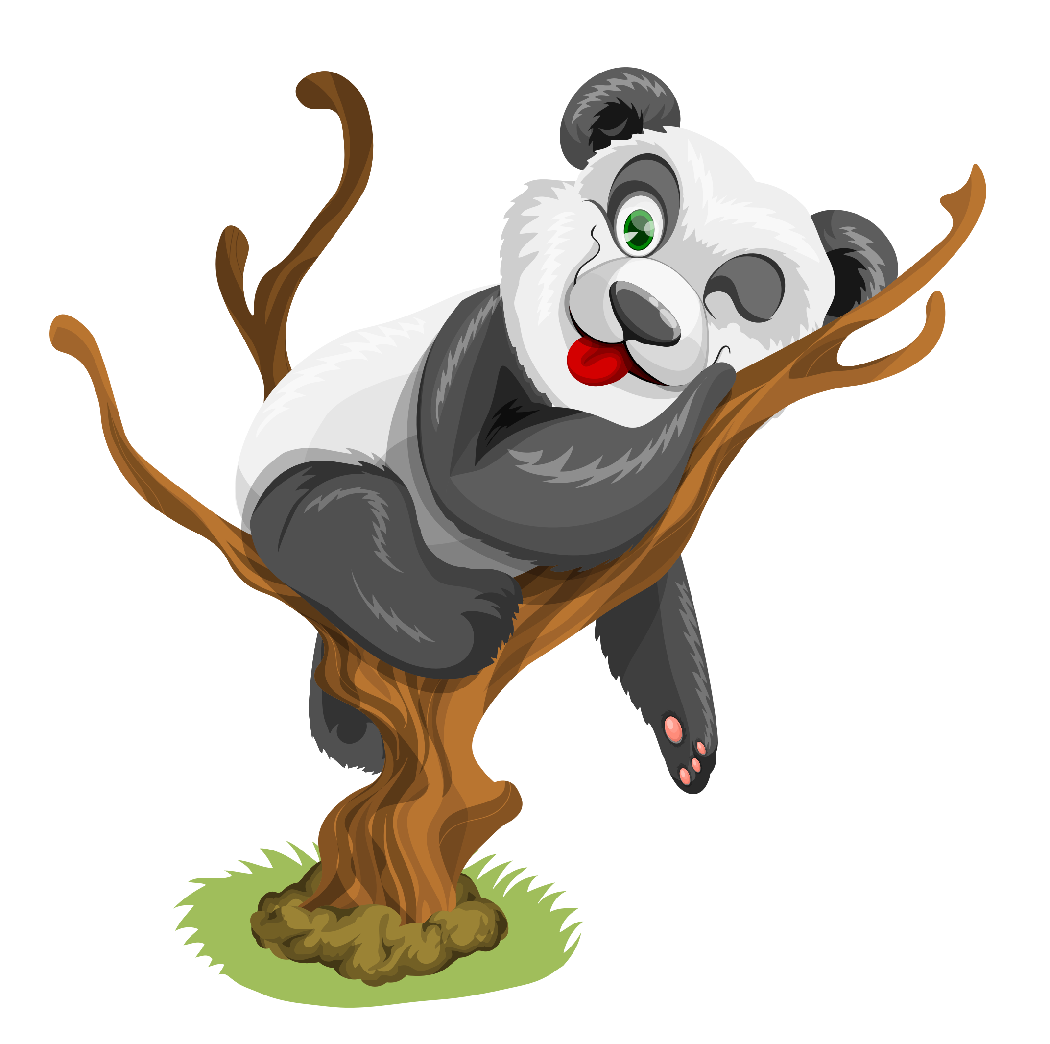 Panda juguetón trepando un árbol en caricatura Fondos de pantalla