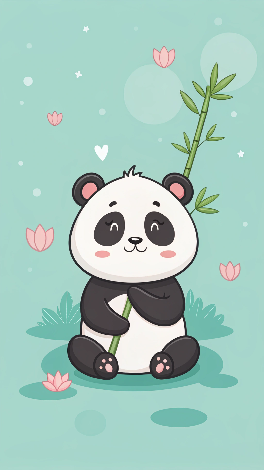 Panda Lindo con Bambú Arte de Dibujos Animados Adorable Fondos de pantalla