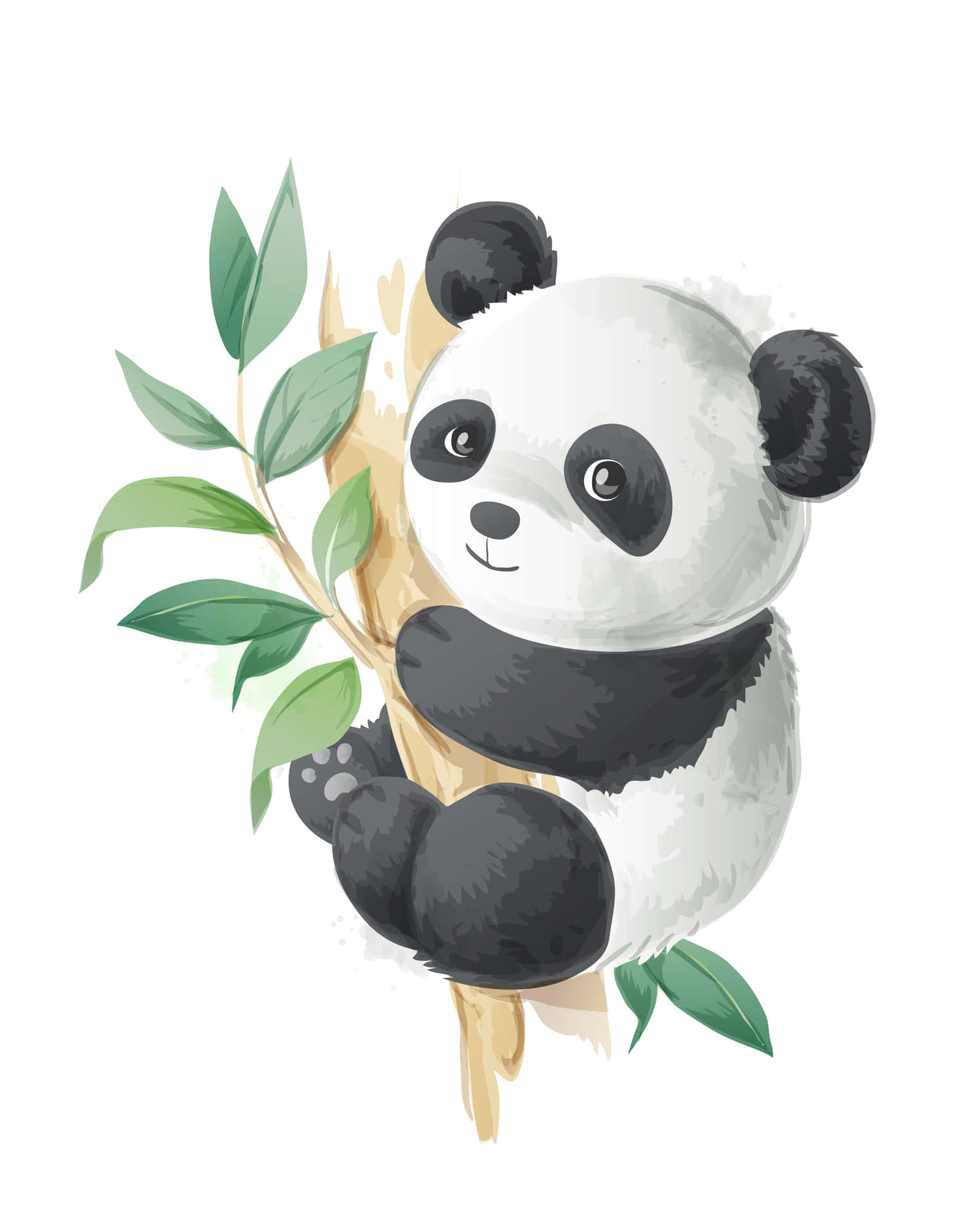 Panda lindo de caricatura en una rama de árbol